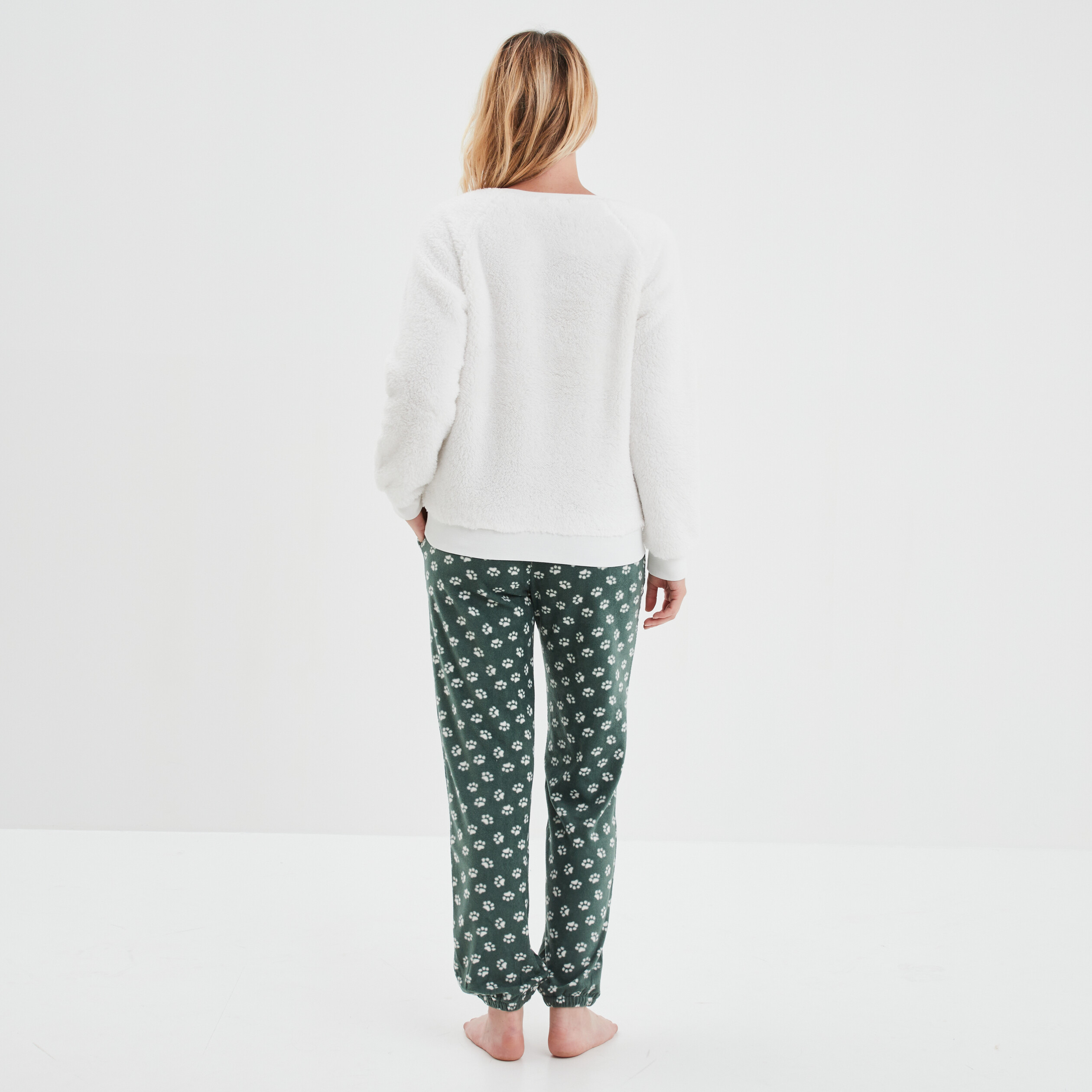 Ensemble pyjama pantalon pilou blanc femme