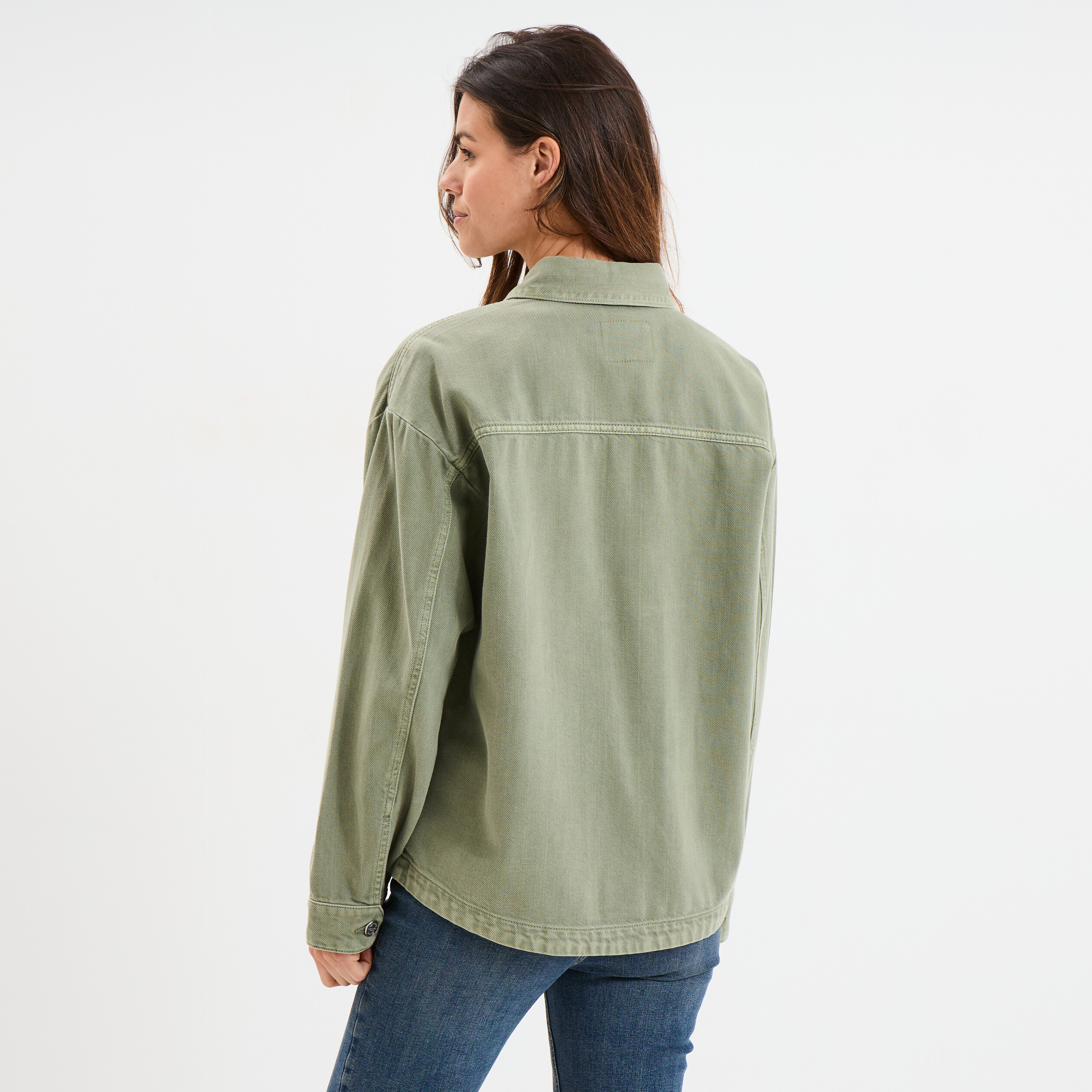 Veste surchemise oversize en jean coton vert kaki femme