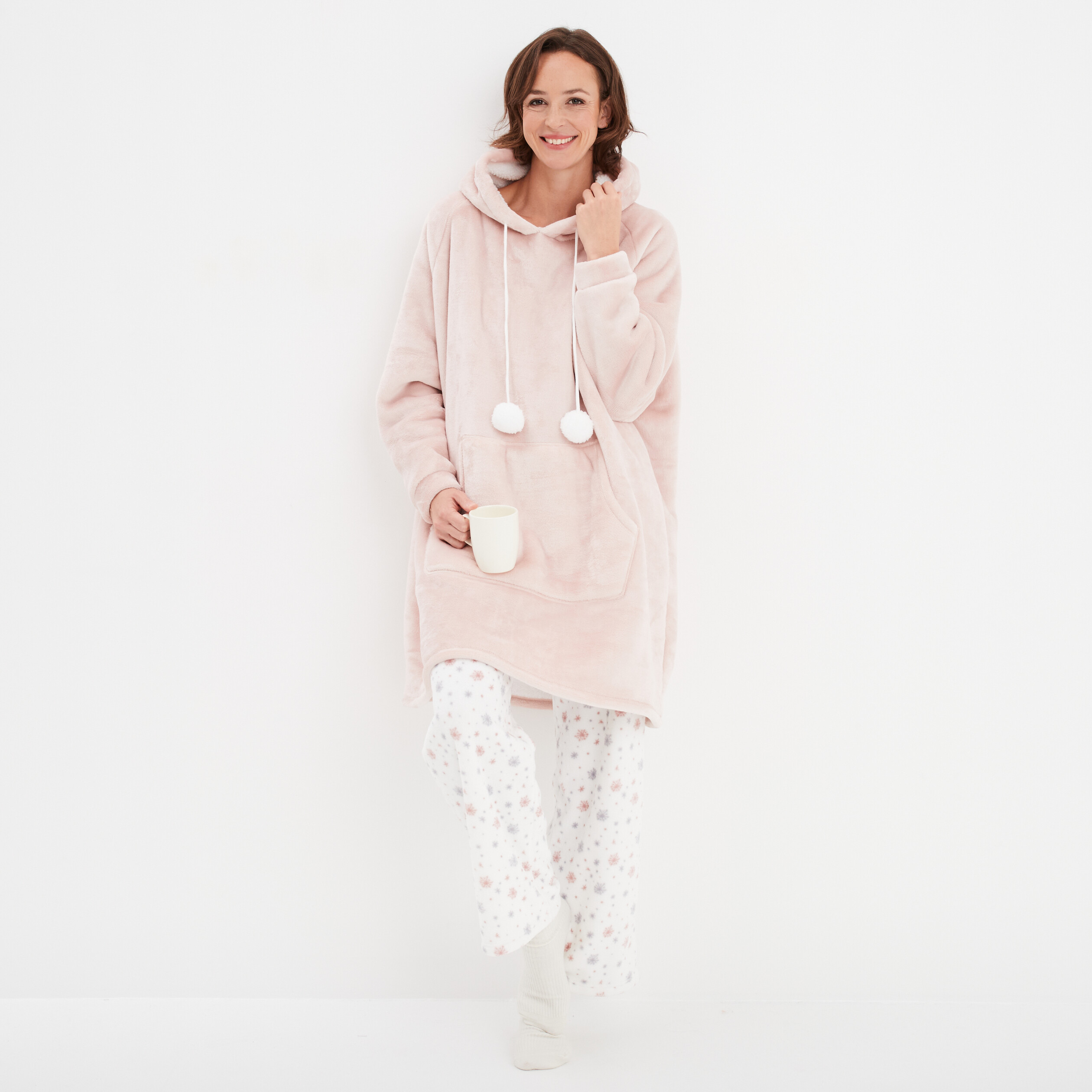Pantalon de pyjama polaire ecru femme