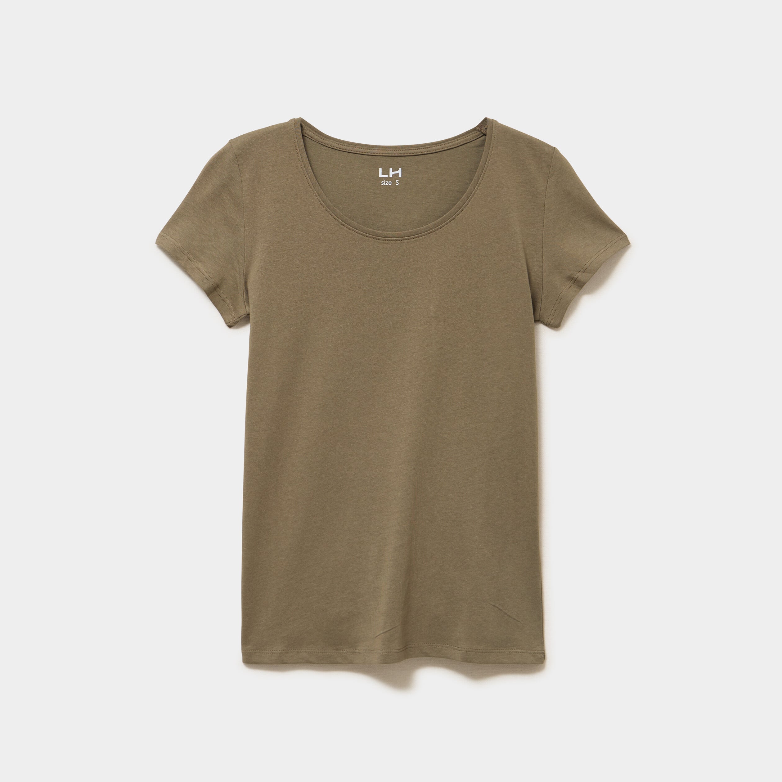 T-shirt coton col rond manches courtes vert kaki femme