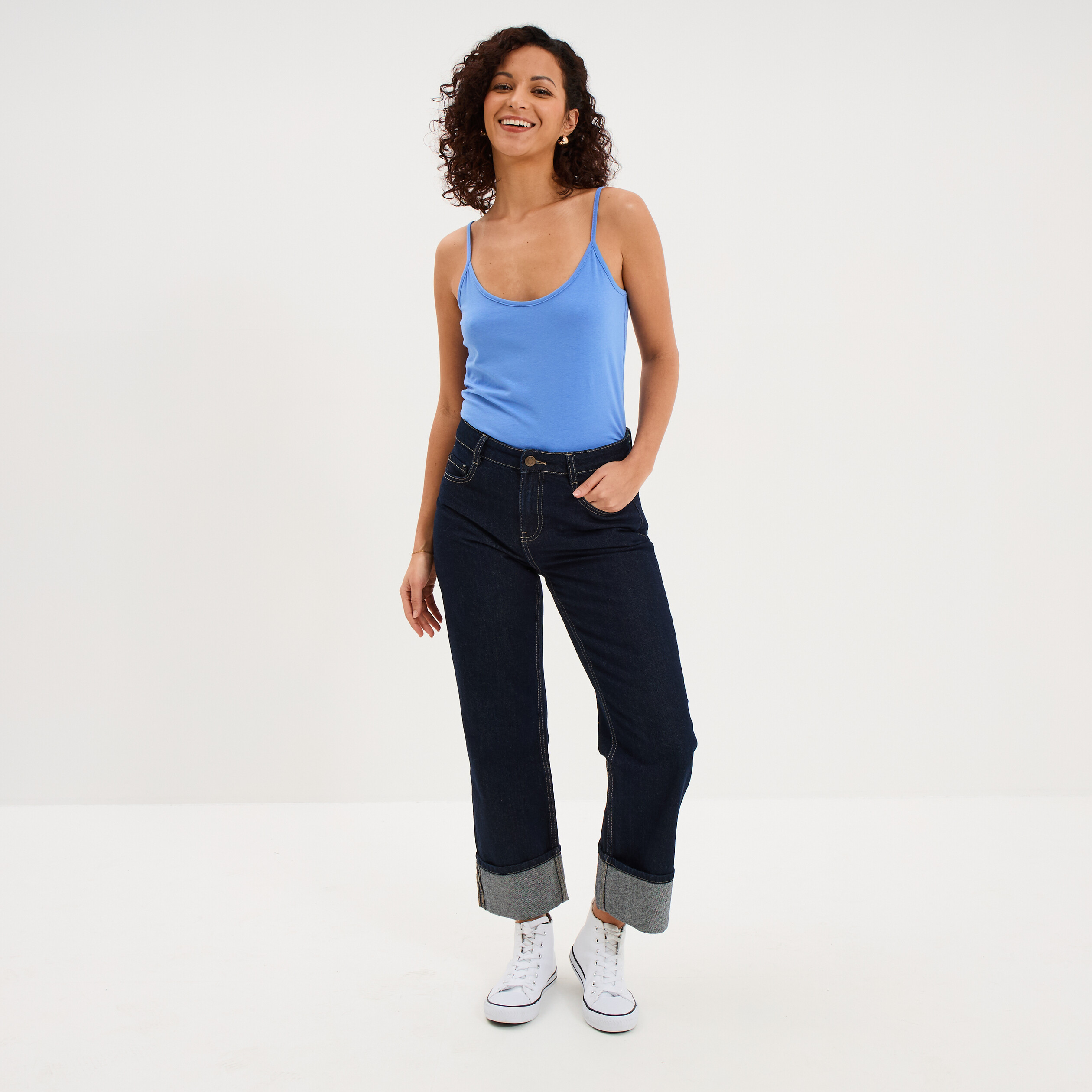 D&eacute;bardeur coton bretelles r&eacute;glables bleu electrique femme