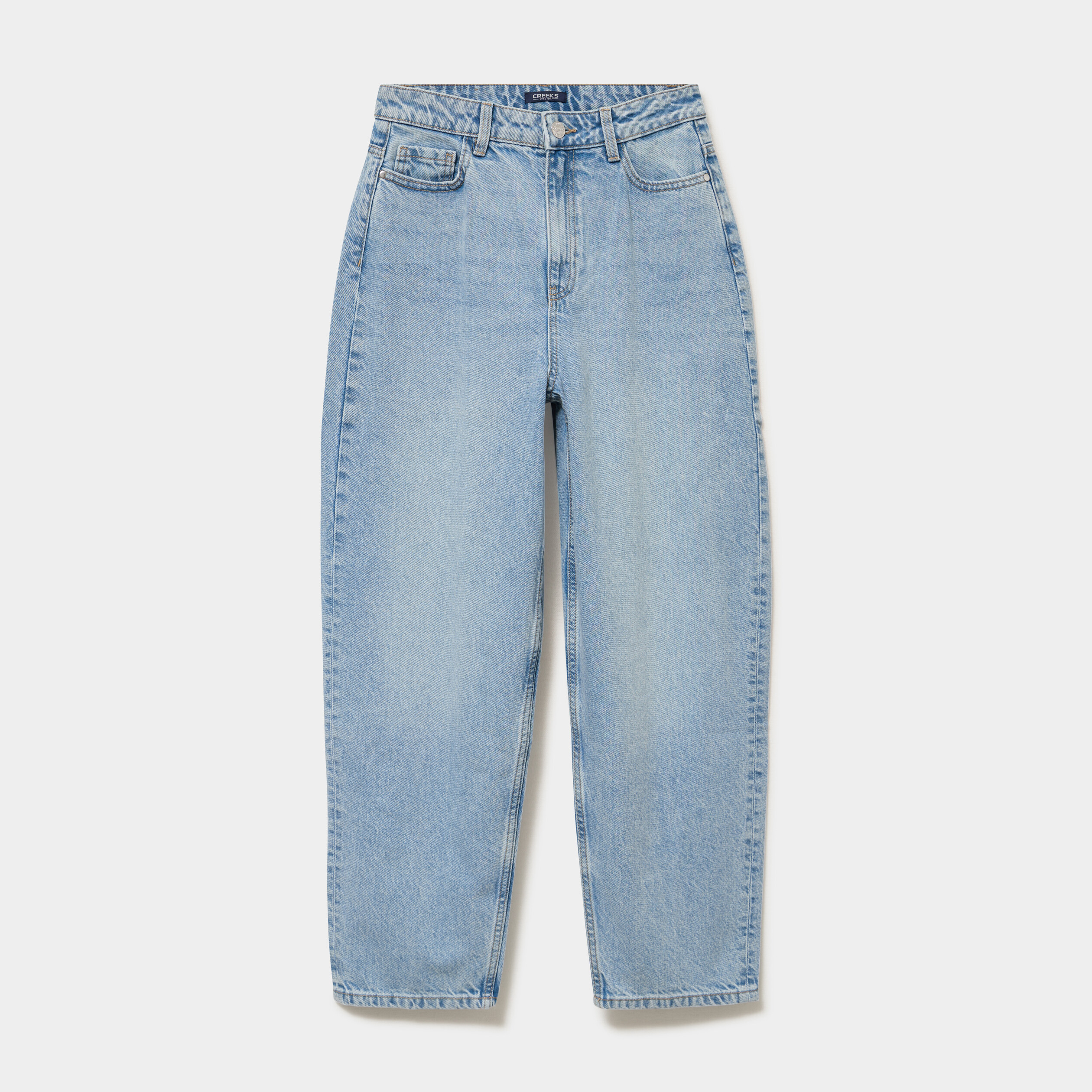 Jean balloon taille haute cropped coton denim triple stone femme