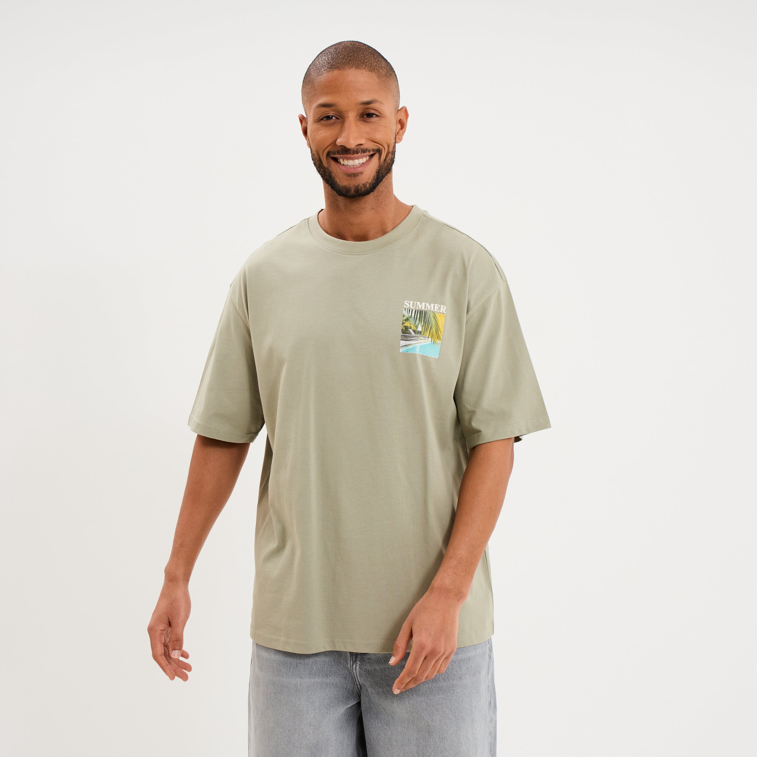 T-shirt manches courtes coton &eacute;pais vert kaki homme