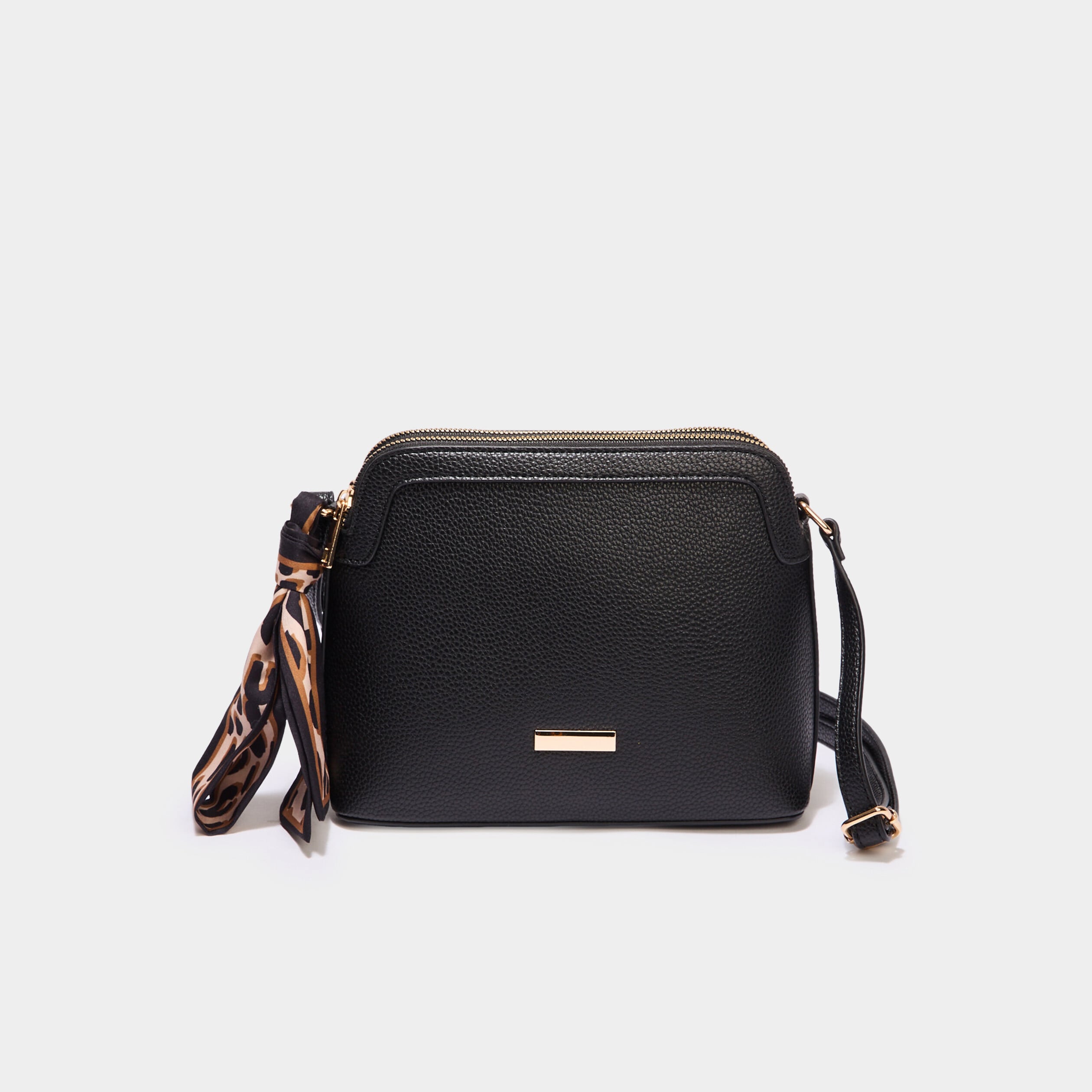 Sac en bandouli&egrave;re d&eacute;tail foulard noir femme