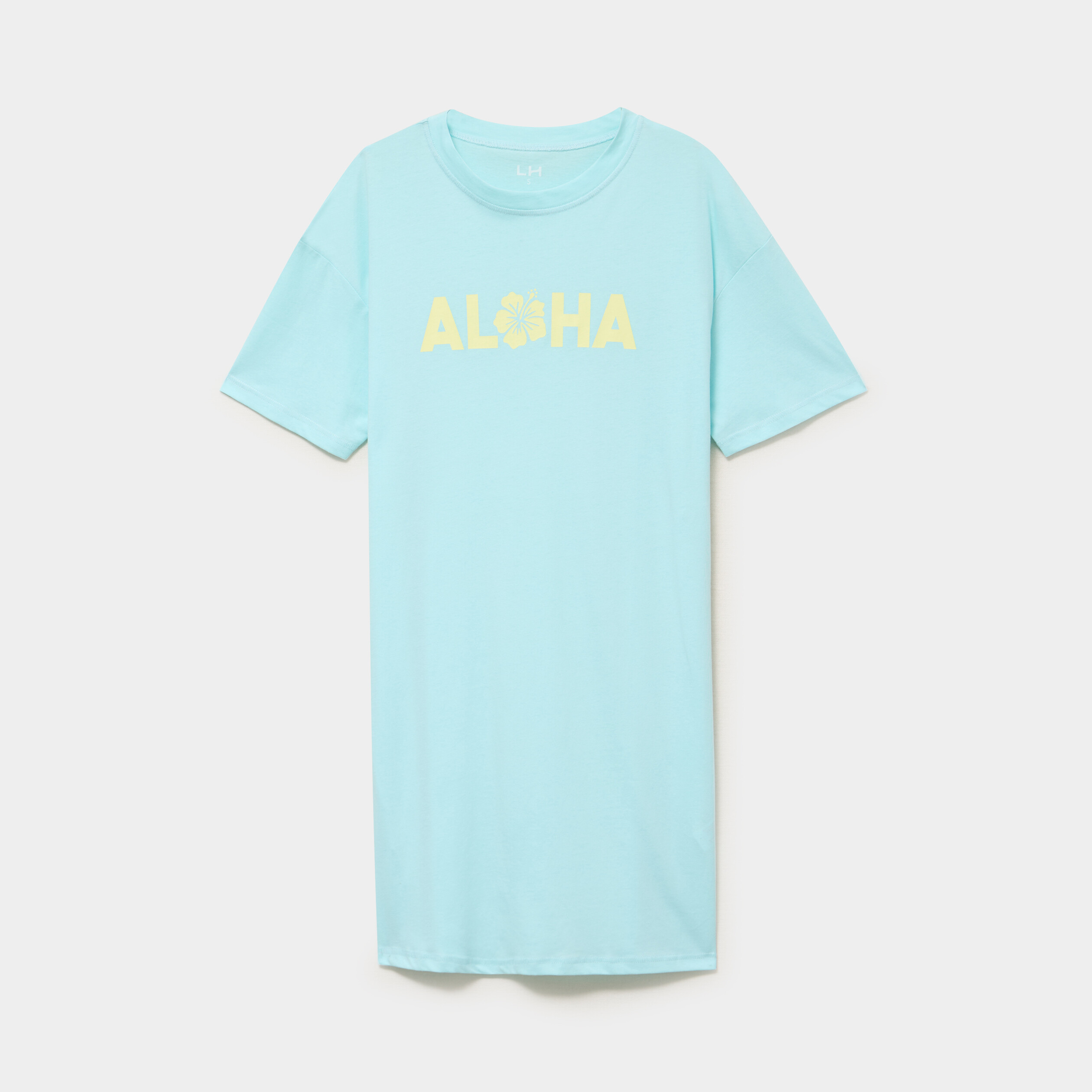 Chemise de nuit manches courtes coton bleu turquoise femme