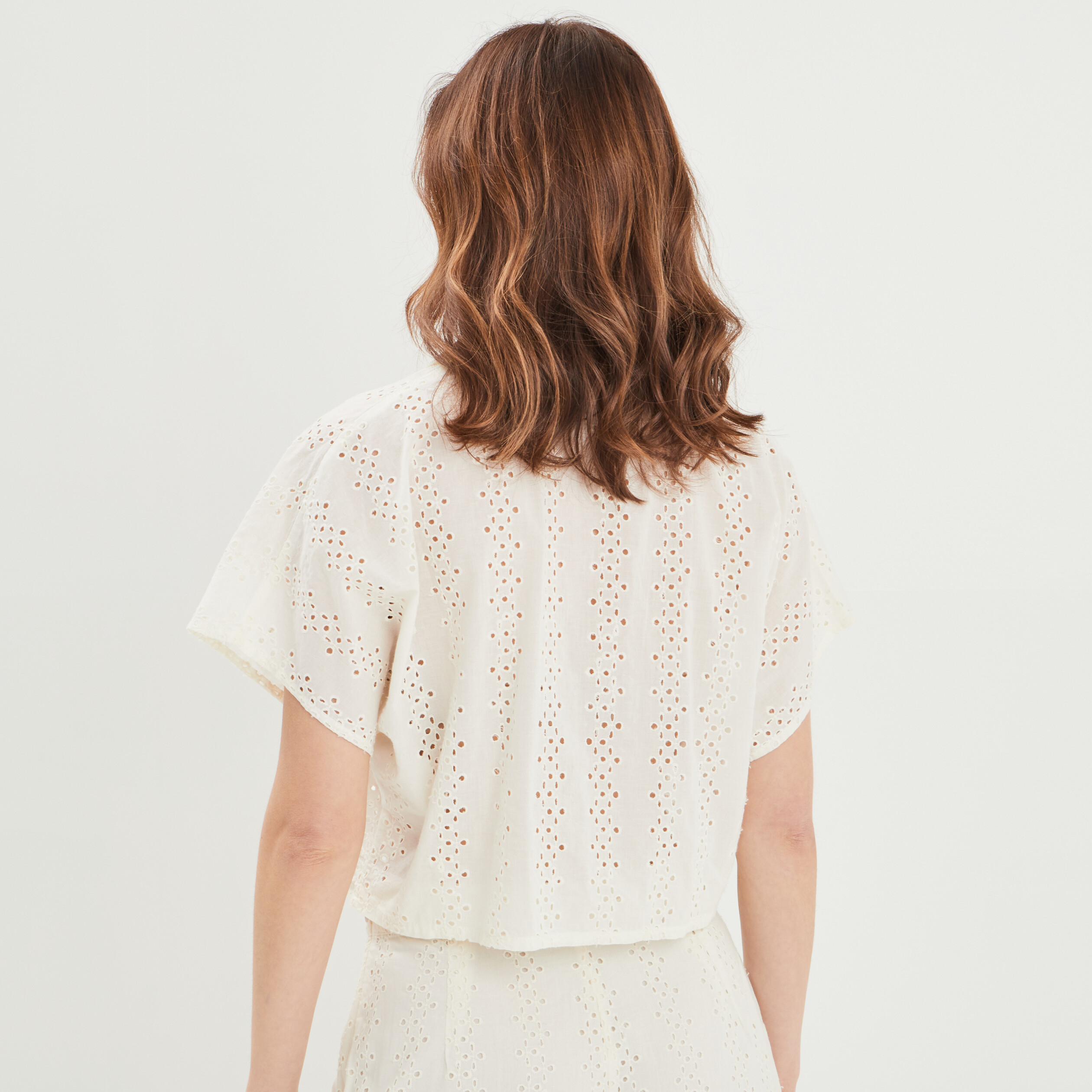 Chemise cropped broderie anglaise Creeks jaune clair femme