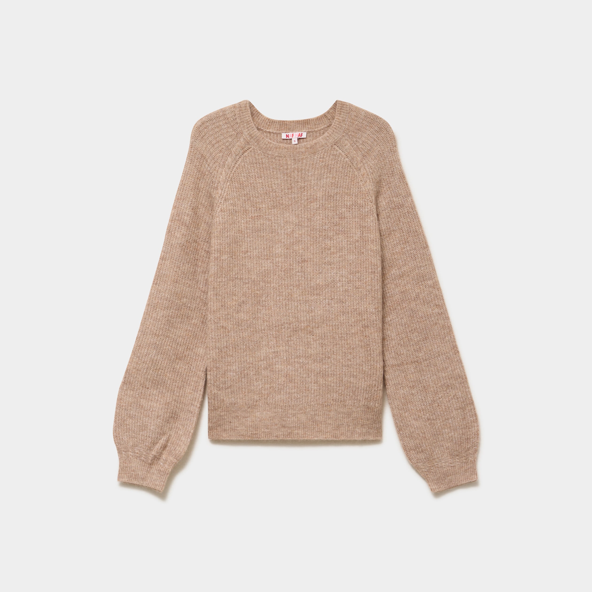 Pull col rond manches longues beige femme