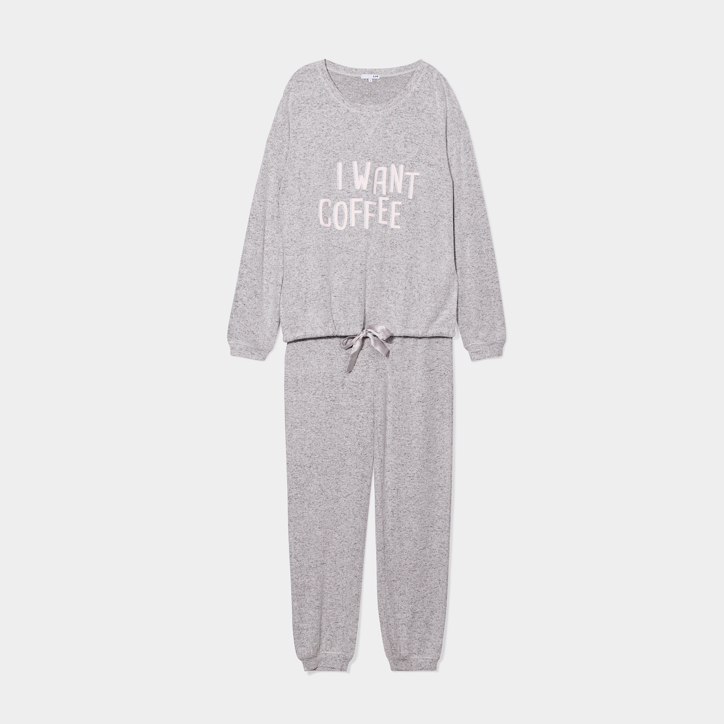 ensemble pyjama pantalon 2 pieces gris clair femme Ensemble pyjama pantalon 2 pièces gris clair femme
