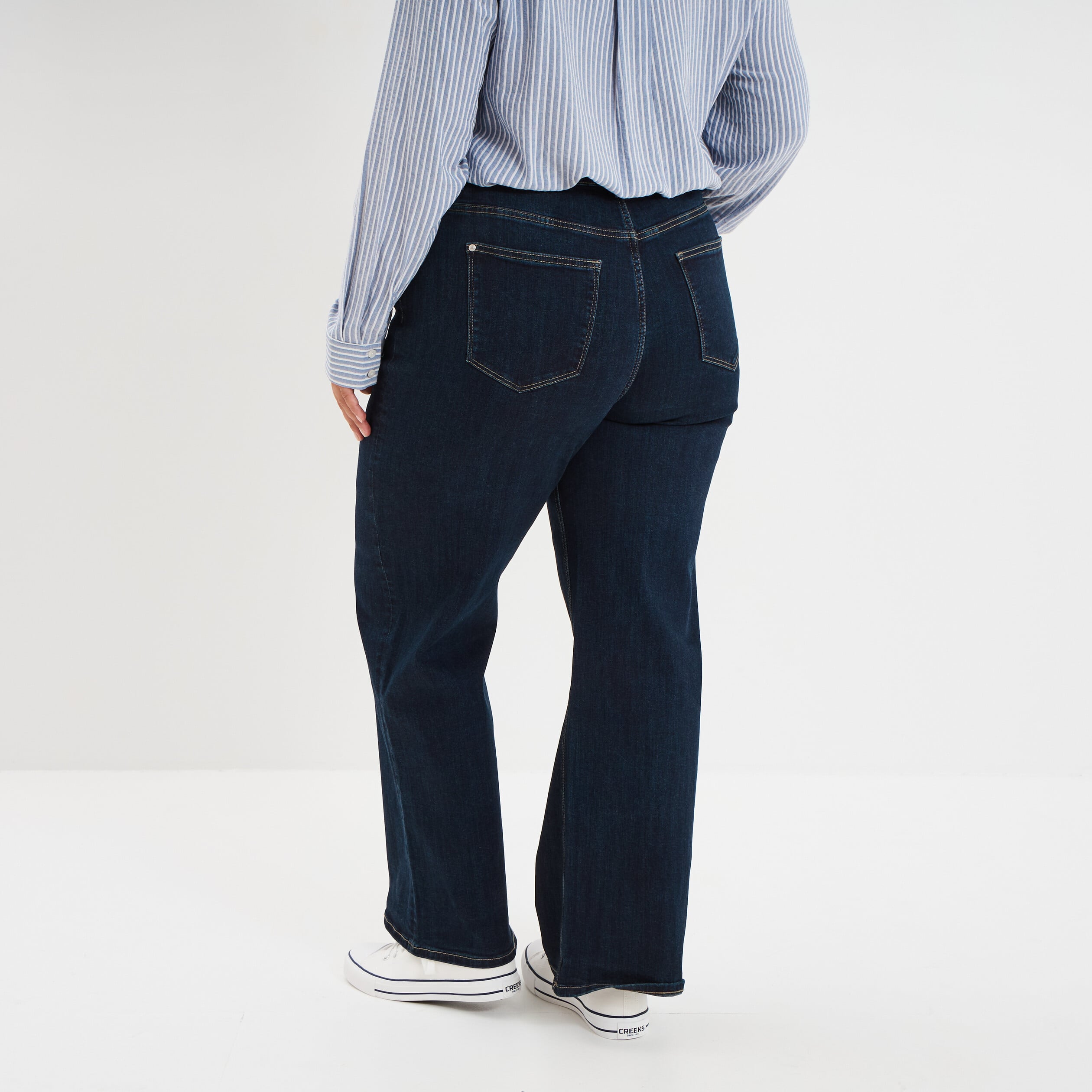 Jean taille haute wide leg cropped denim brut femme grande taille