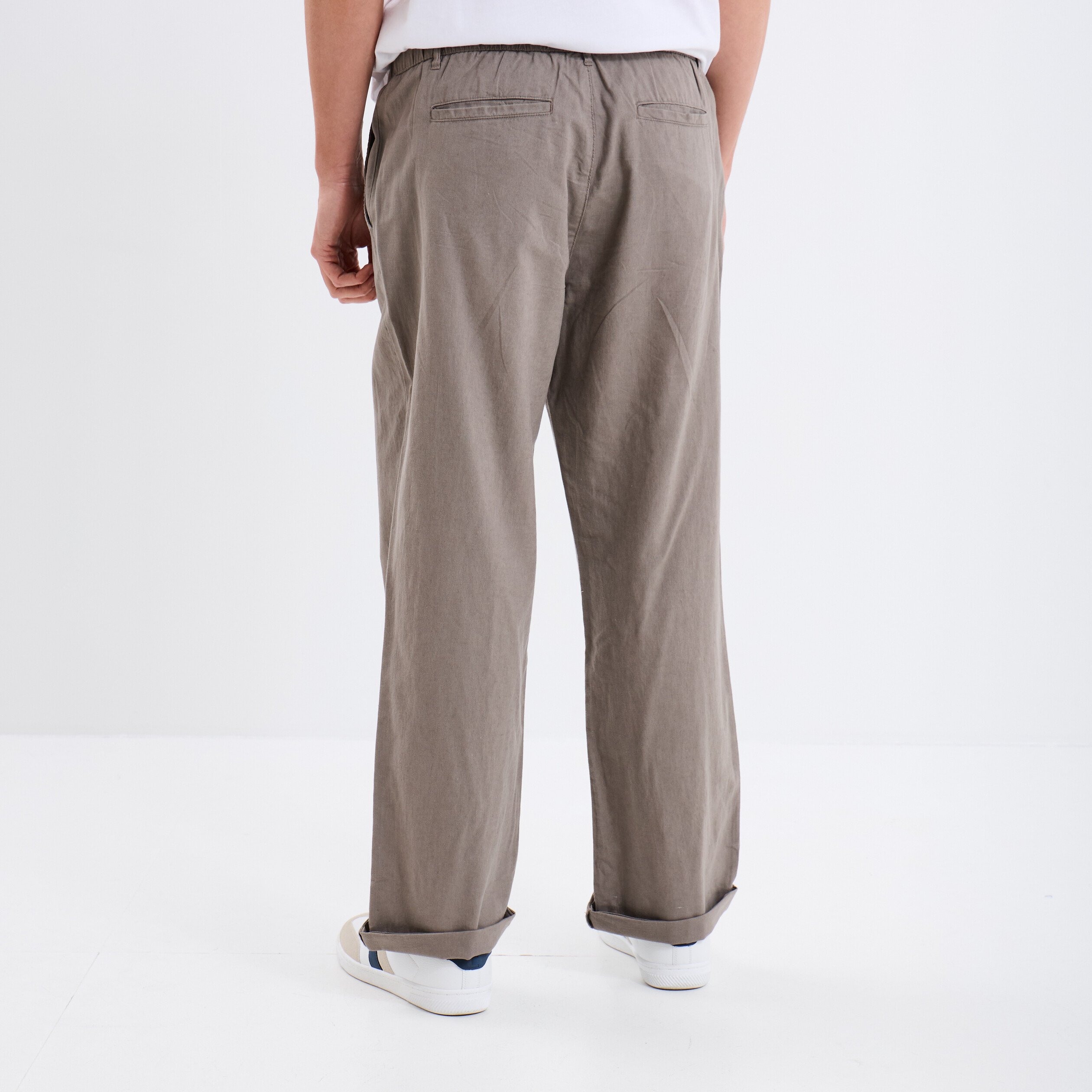 pantalon chino melange lin coton gris homme Pantalon chino mélange lin coton gris homme