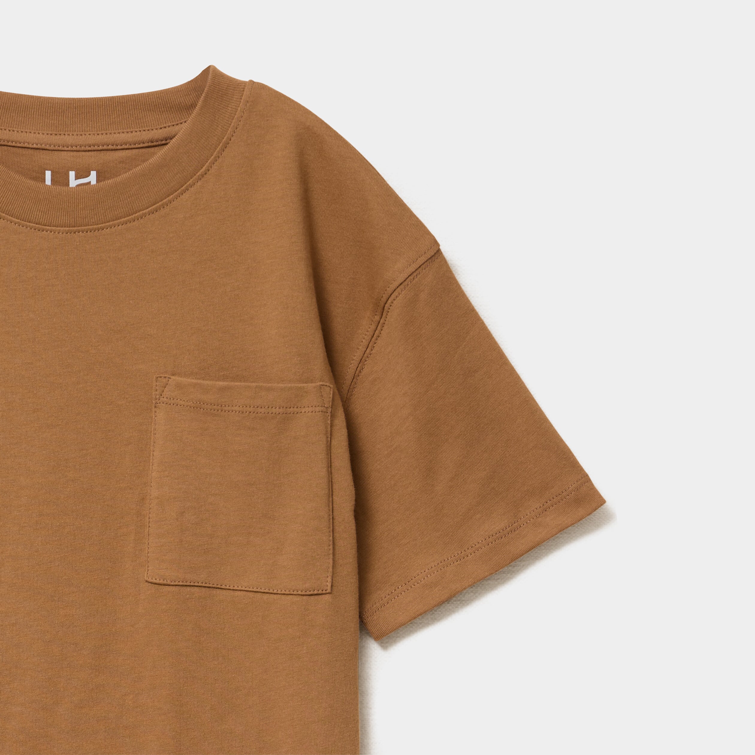 T-shirt oversize 1 poche manches courtes marron gar&ccedil;on