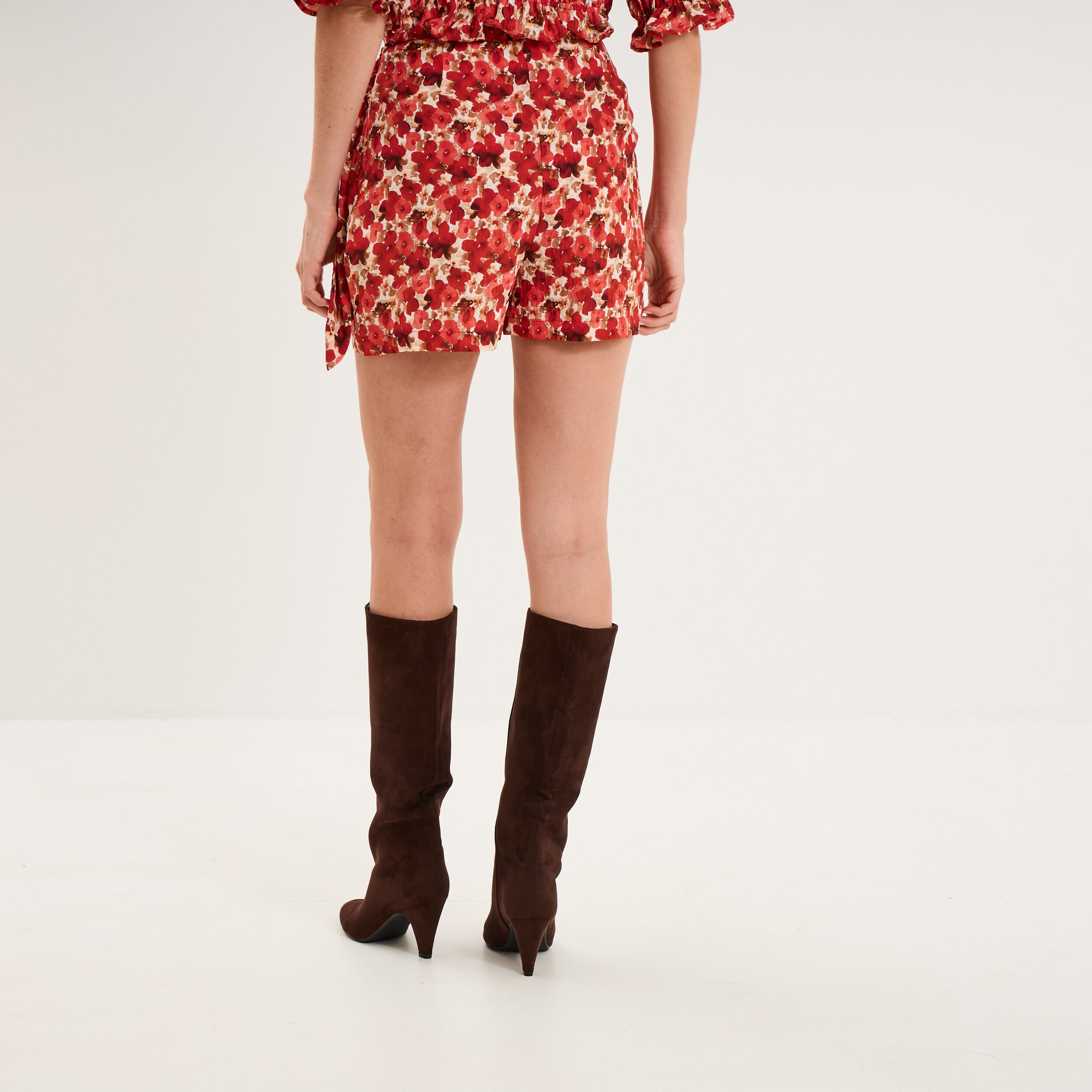 Jupe-short taille &eacute;lastique rouge coquelicot femme