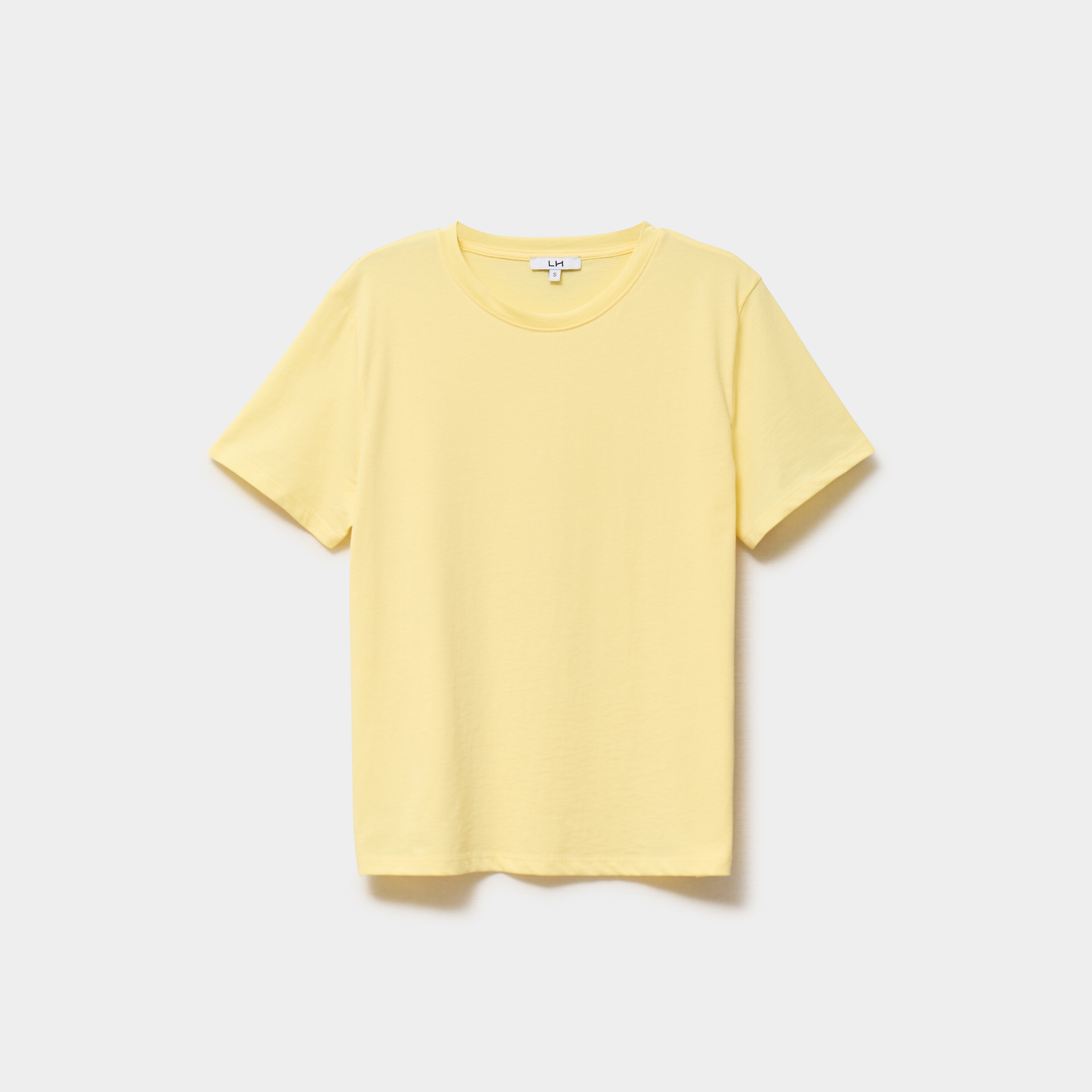 T-shirt col rond manches courtes coton jaune pastel femme
