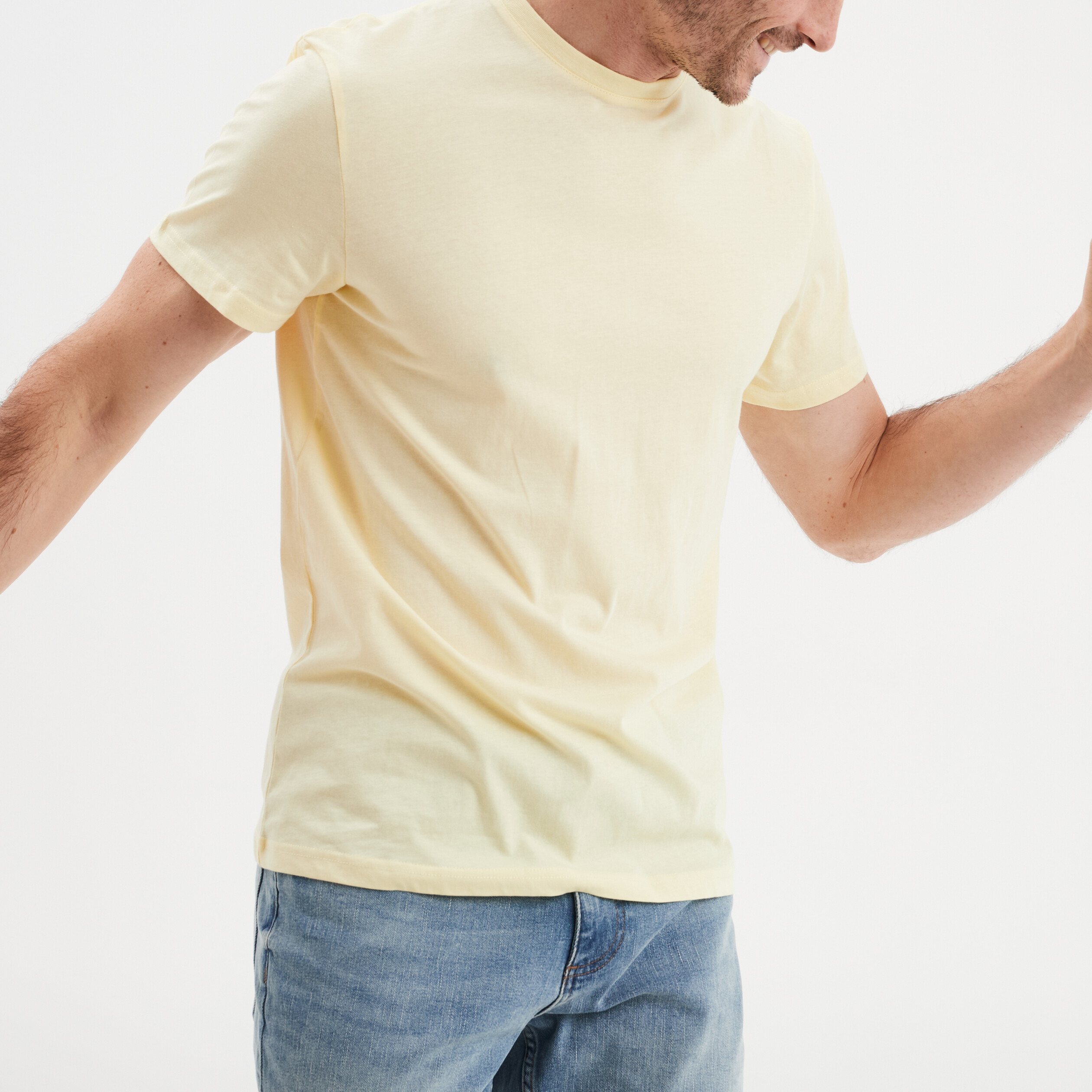 T-shirt droit en coton manches courtes jaune clair homme