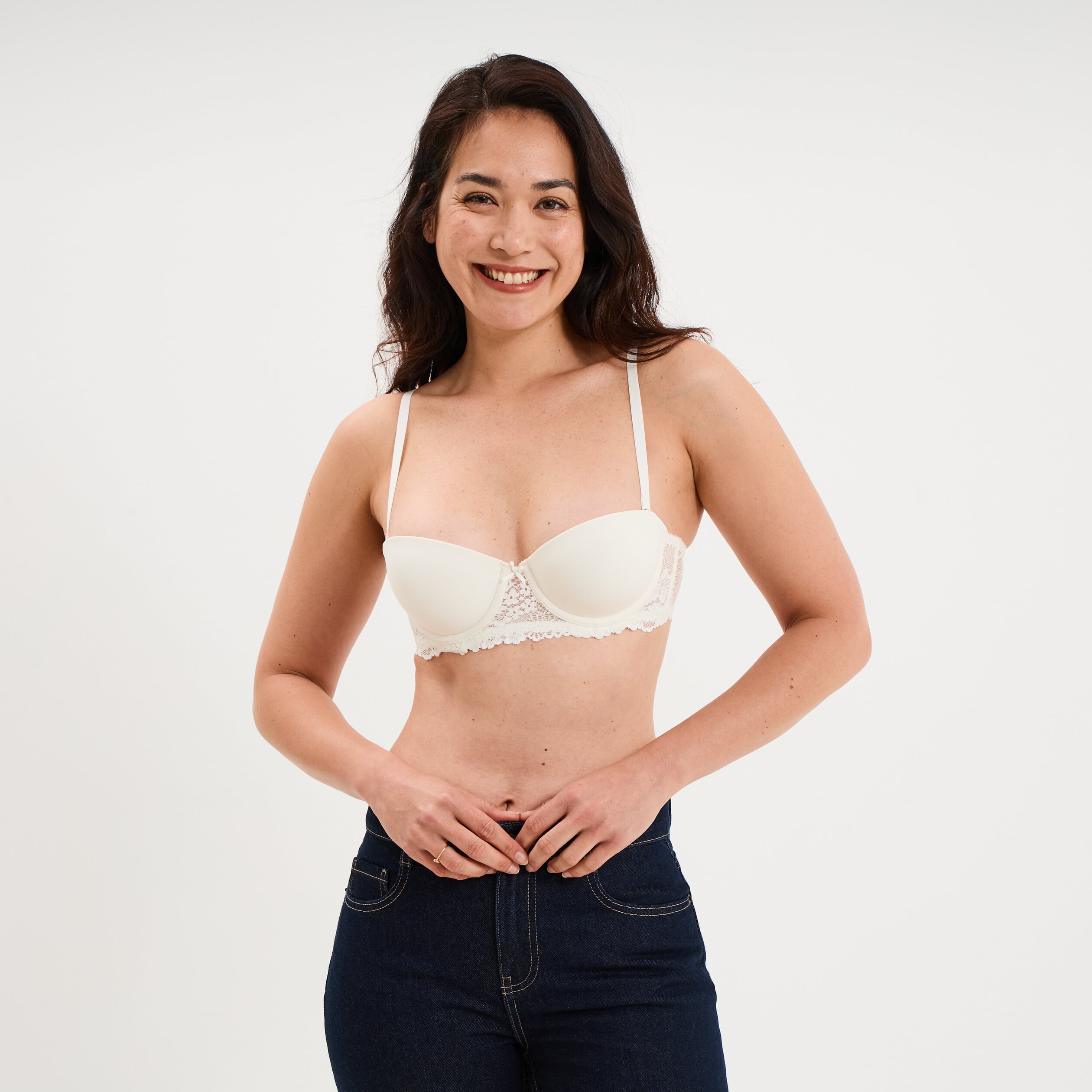 Soutien-gorge balconnet micro dentelle blanc femme