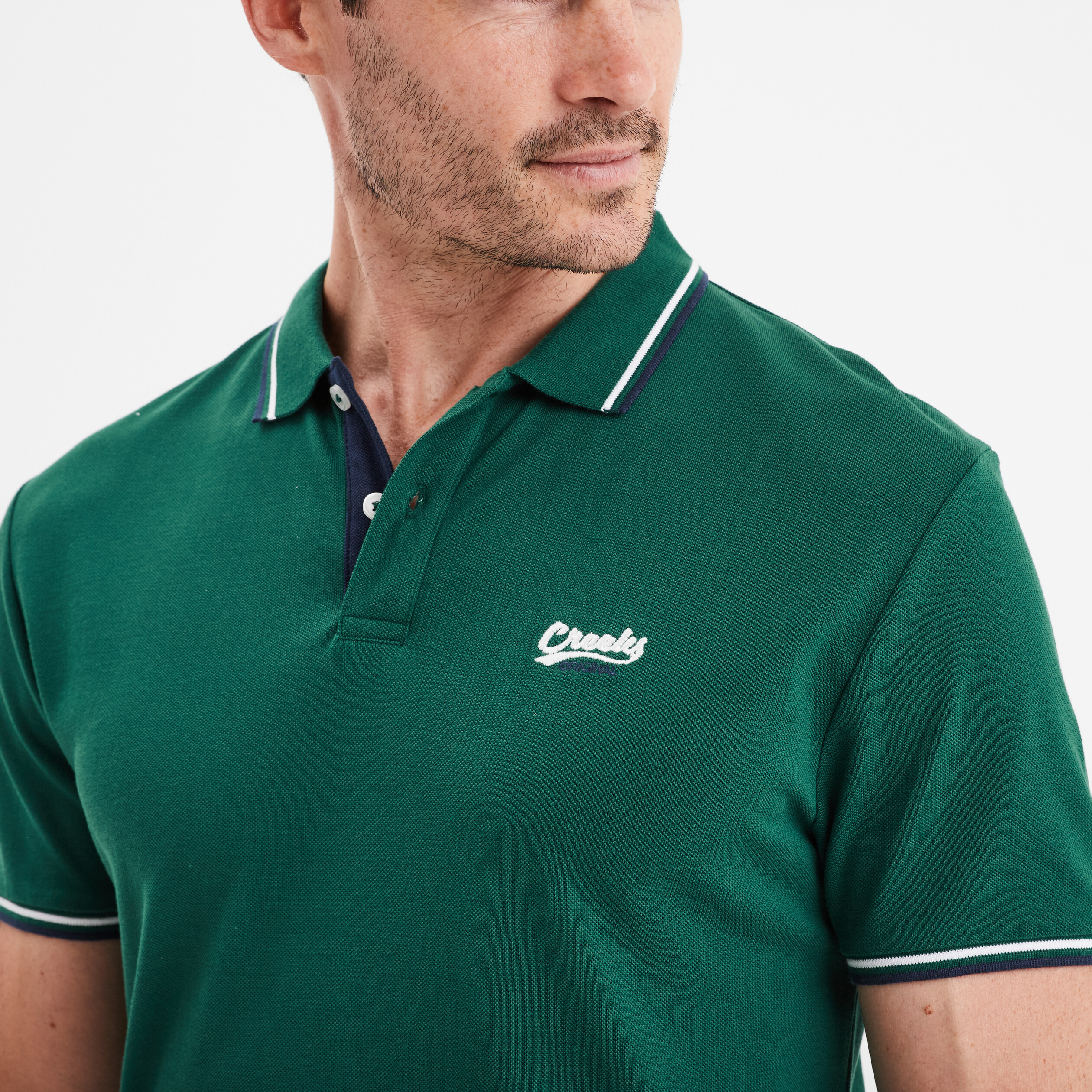 polo avec broderie poitrine coton creeks vert fonce homme Polo avec broderie poitrine coton Creeks vert foncé homme
