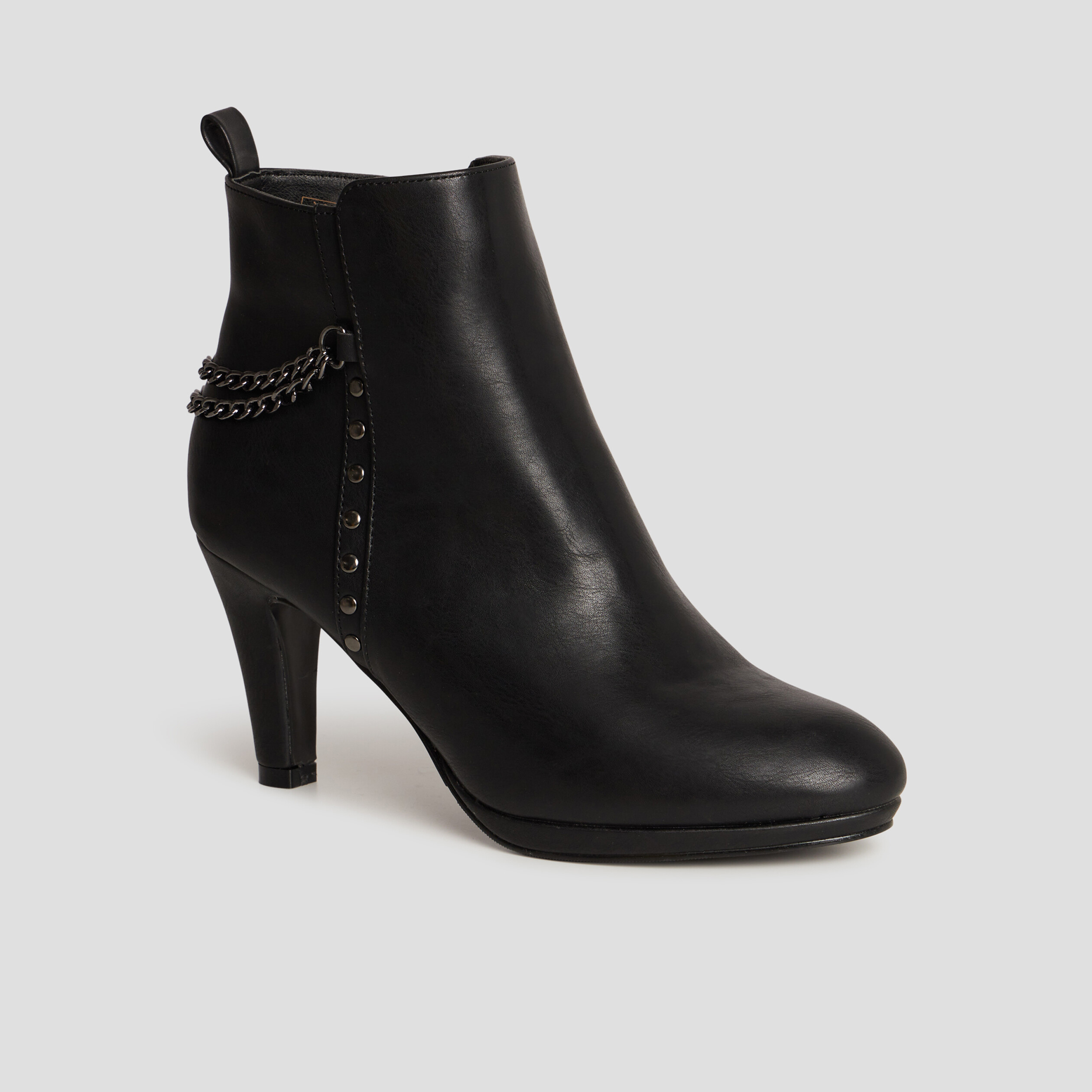 Bottines d&eacute;tails cha&icirc;nes &agrave; talons noir femme