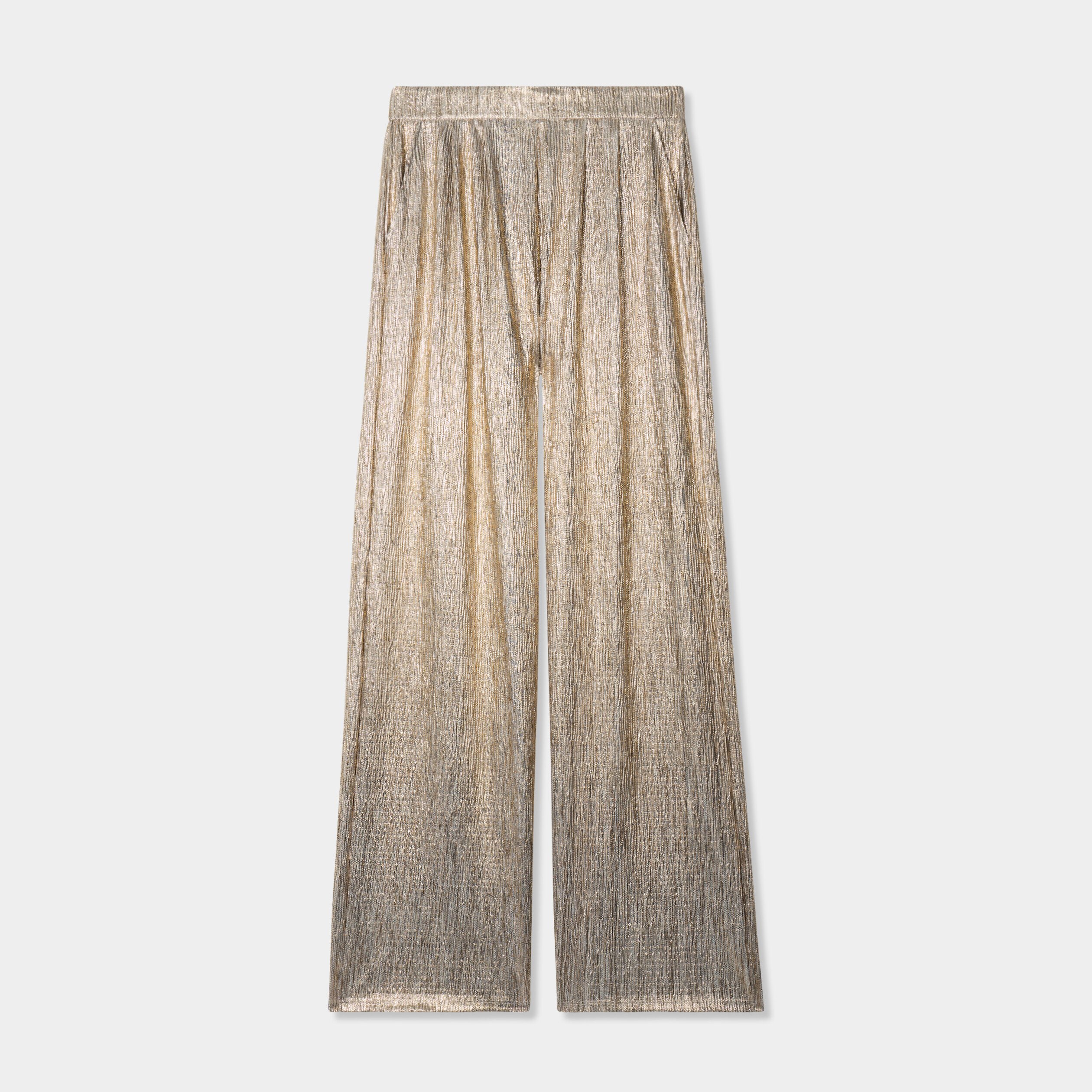 pantalon fluide large jaune or femme Pantalon fluide large jaune or femme