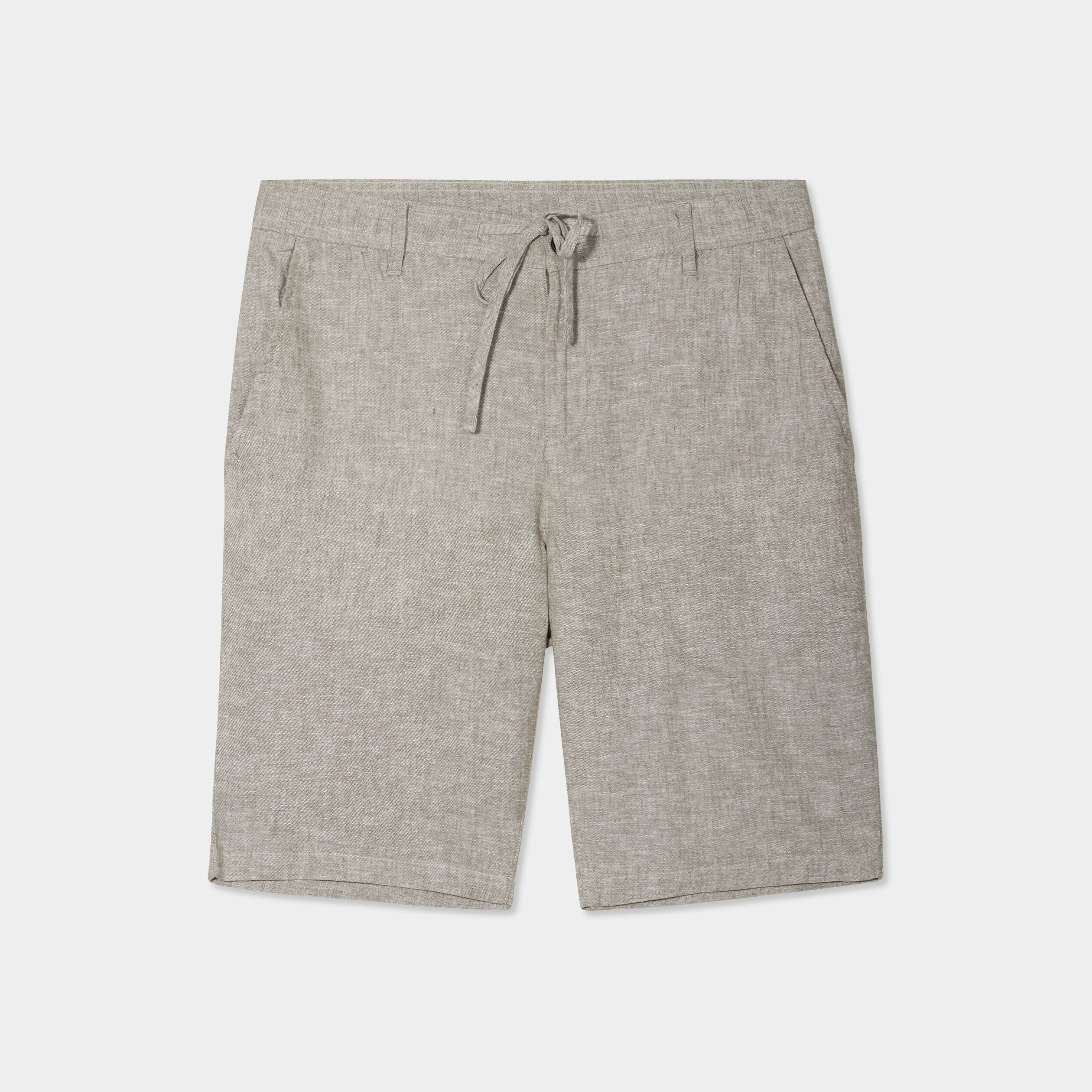 Bermuda chino &agrave; coulisse lin m&eacute;lang&eacute; vert kaki homme