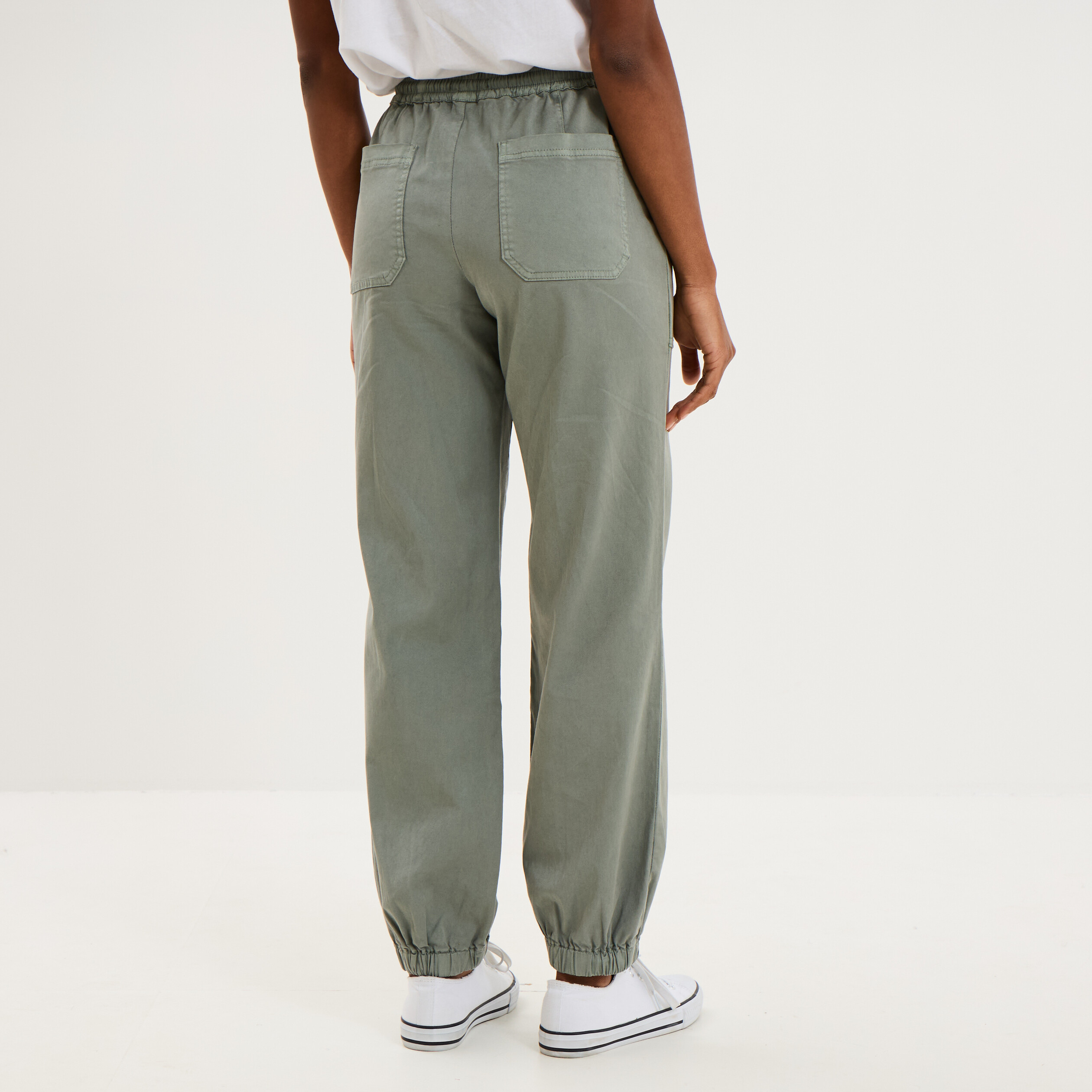 Pantalon cargo droit cropped lyocell vert pastel femme