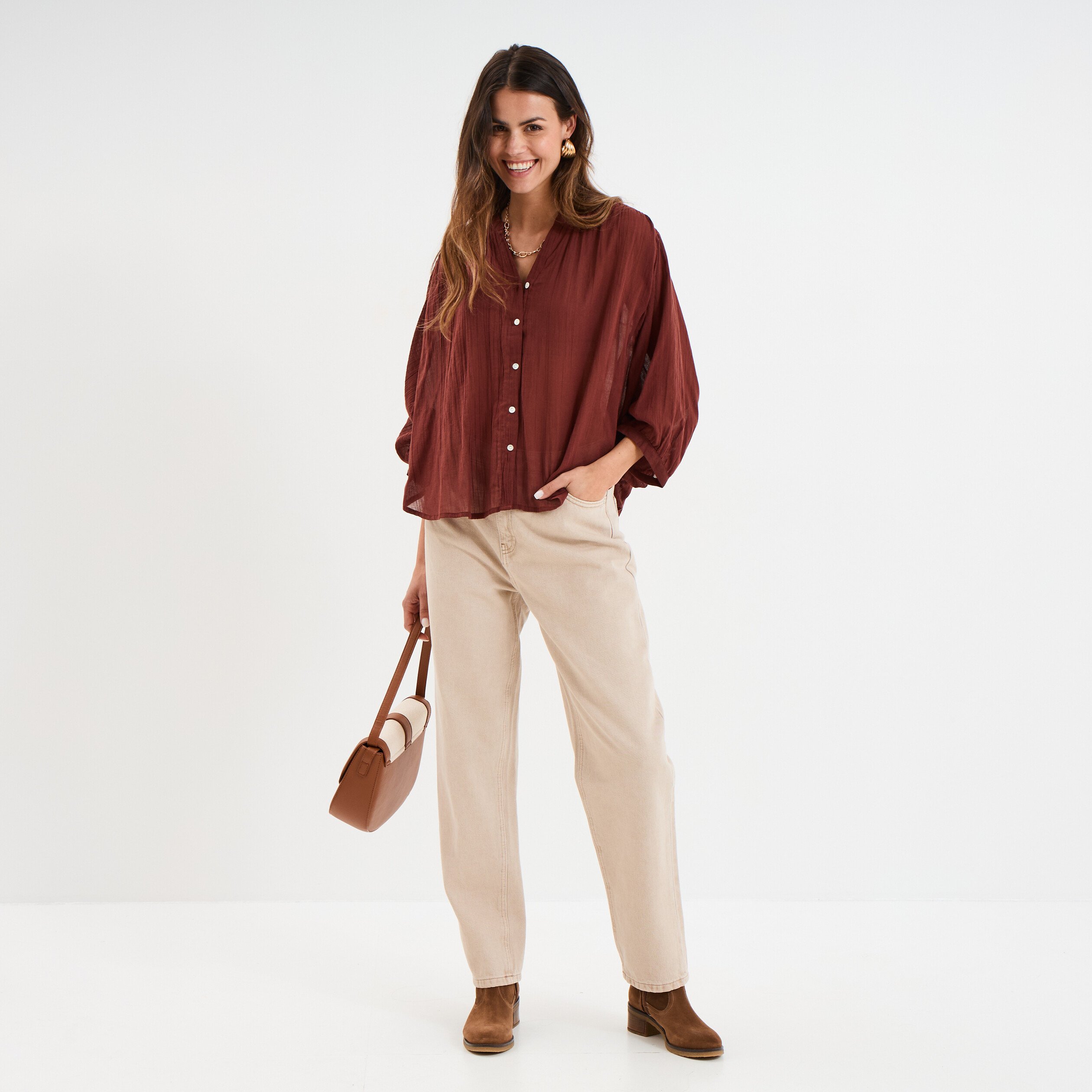 blouse oversize manches chauves souris marron femme Blouse oversize manches chauves-souris marron femme