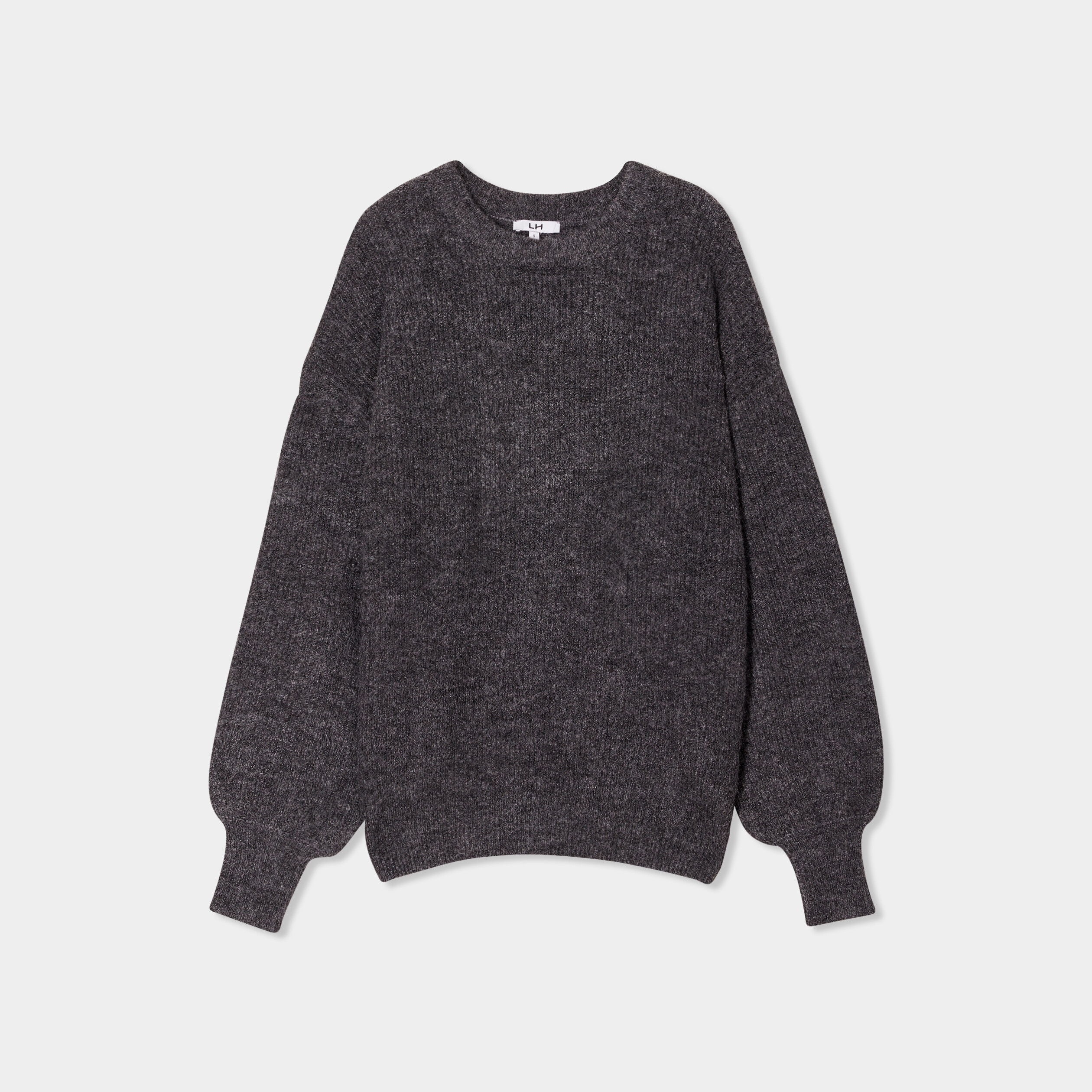 pull col rond manches ballons gris fonce femme Pull col rond manches ballons gris foncé femme