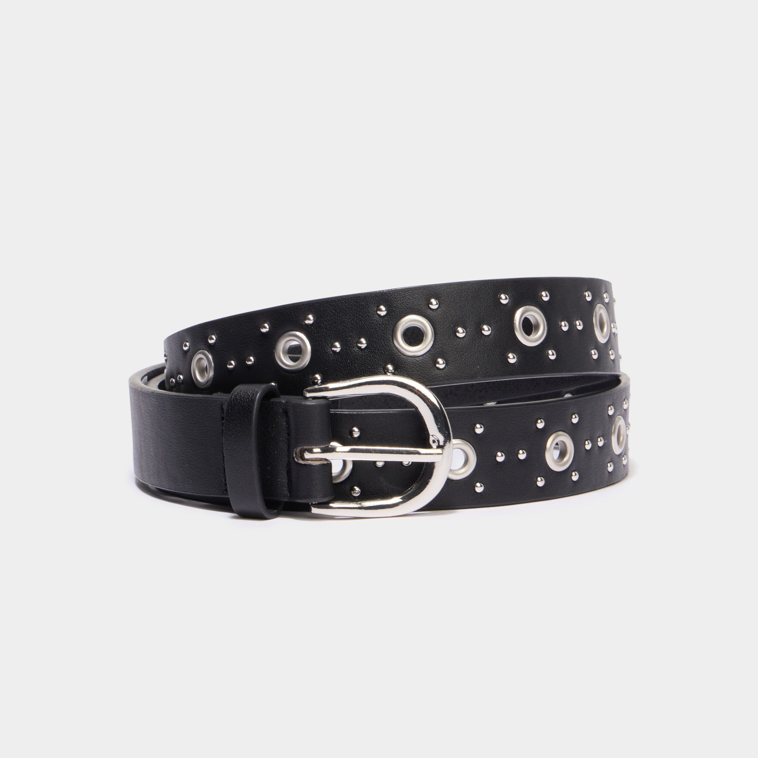 Ceinture oeillets et clous noir femme