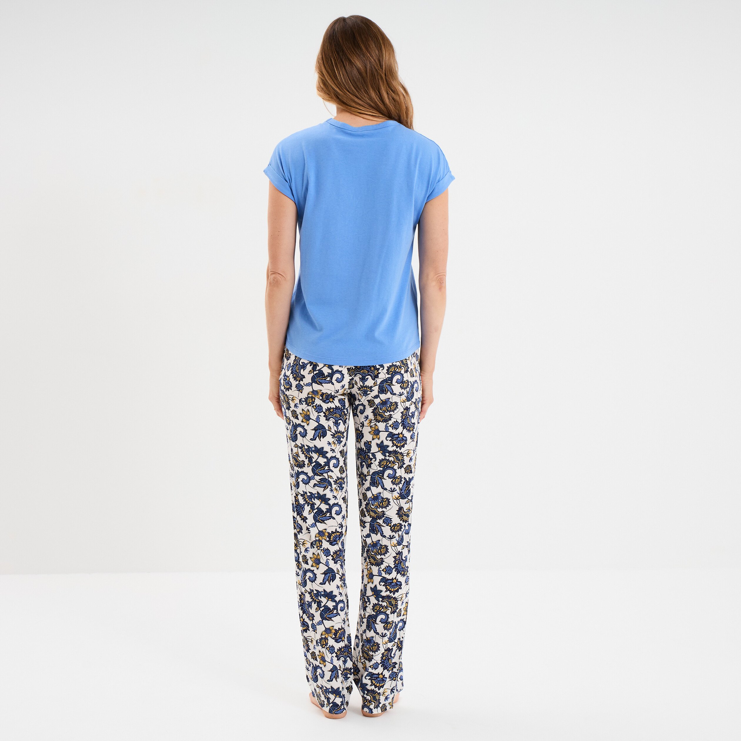 ensemble pyjama col rond 2 pieces fluide blanc femme Ensemble pyjama col rond 2 pièces fluide blanc femme