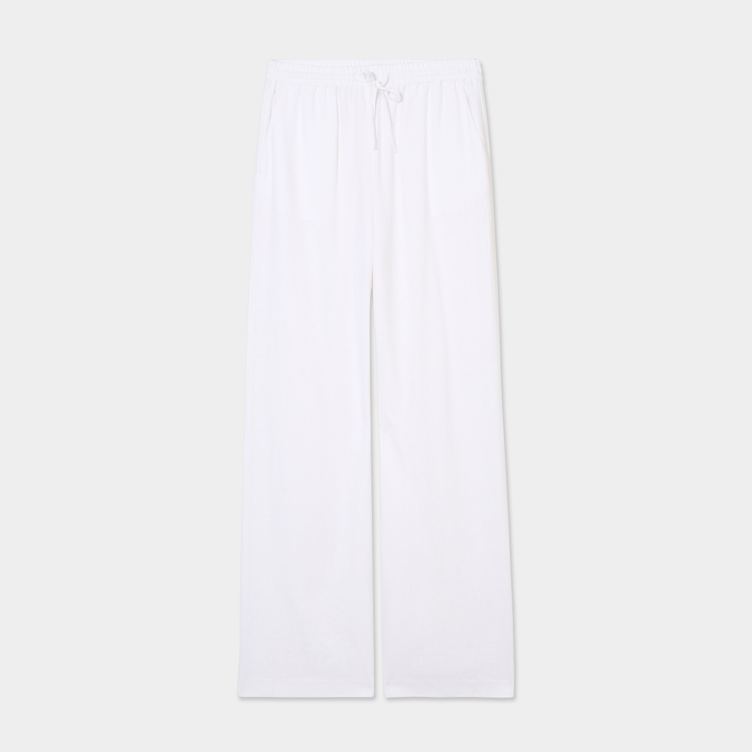 Pantalon large lin m&eacute;lang&eacute; blanc femme