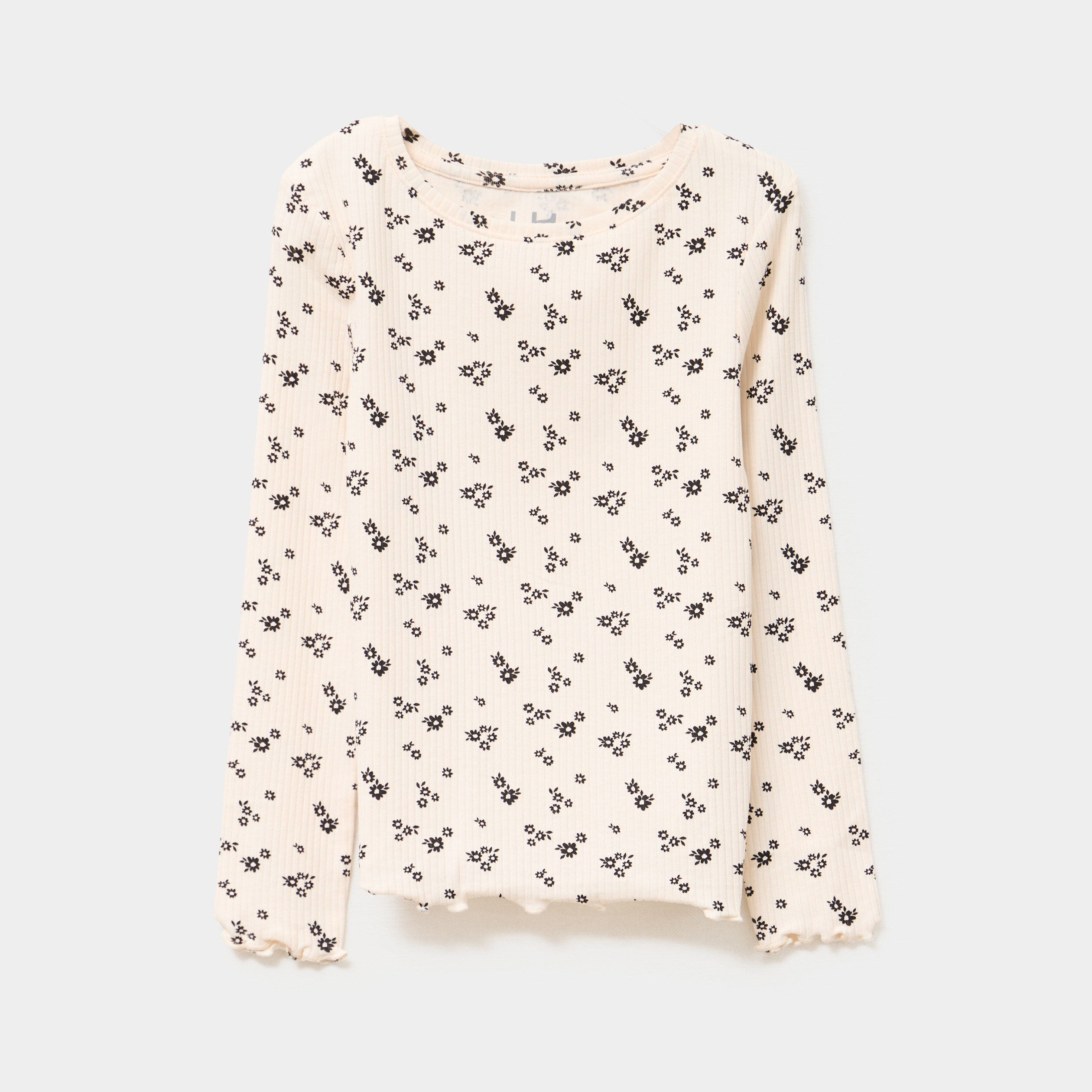 t shirt cotele manches longues coton beige fille T-shirt côtelé manches longues coton beige fille