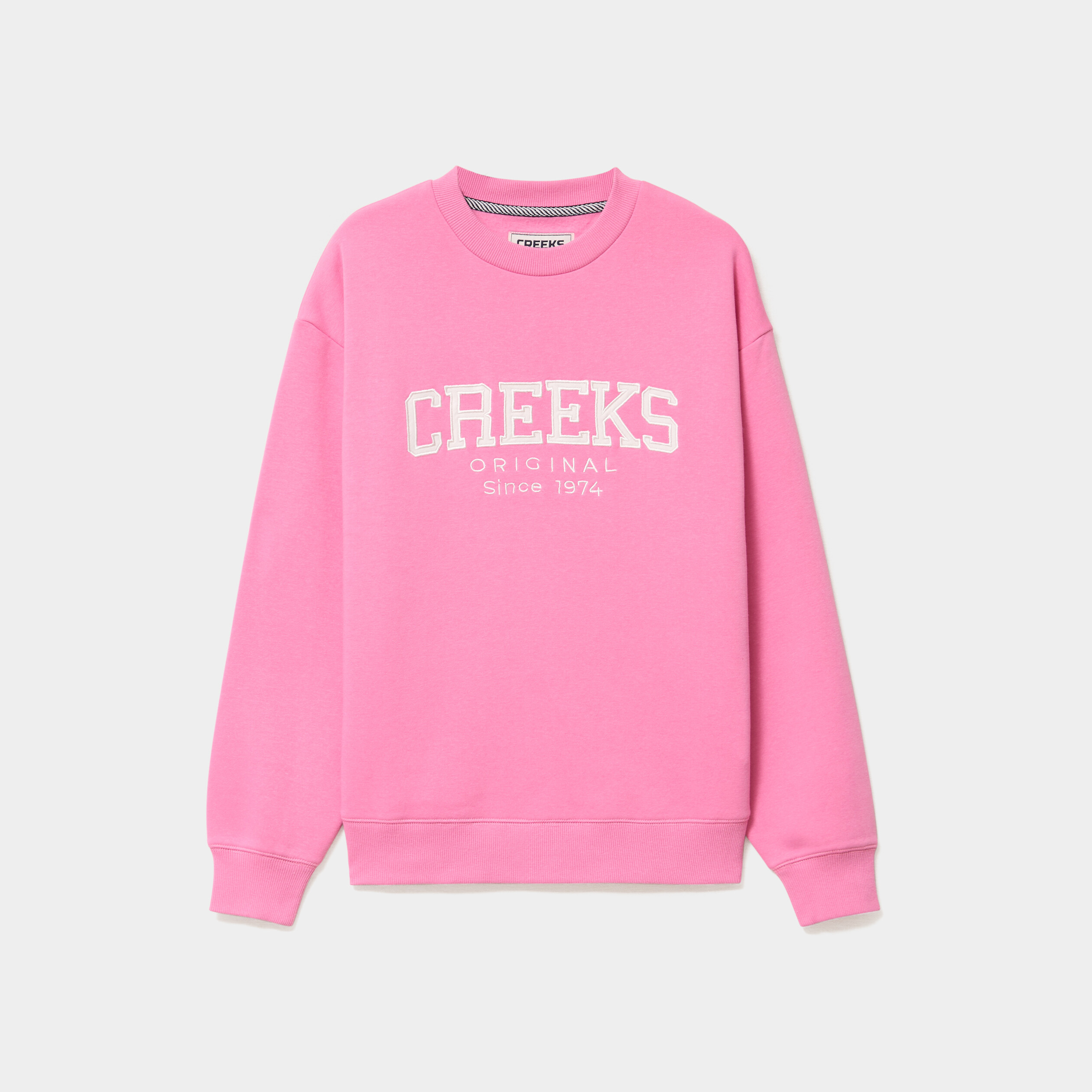 Sweat molleton col rond manches longues rose vif femme