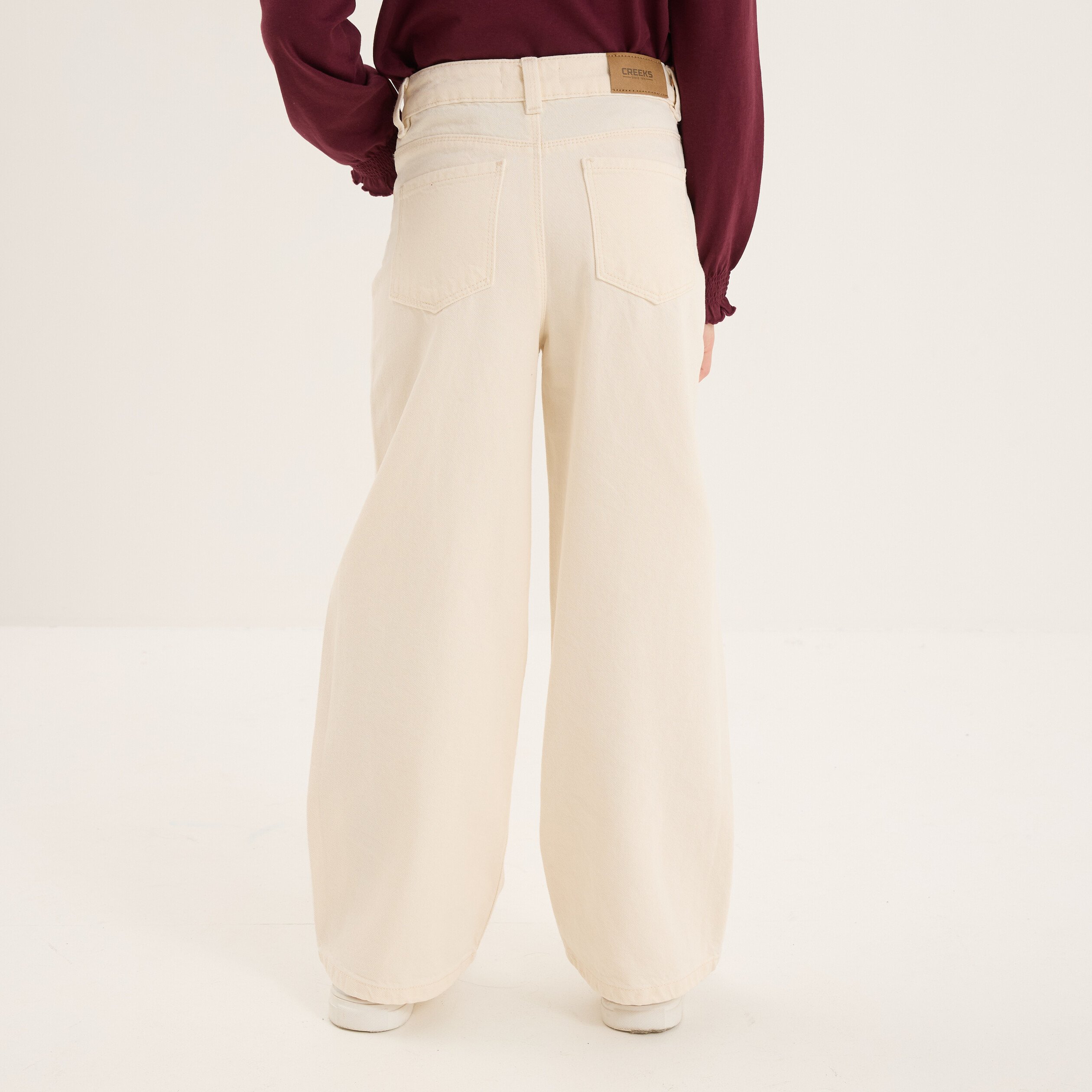 Pantalon large 5 poches coton Creeks creme fille