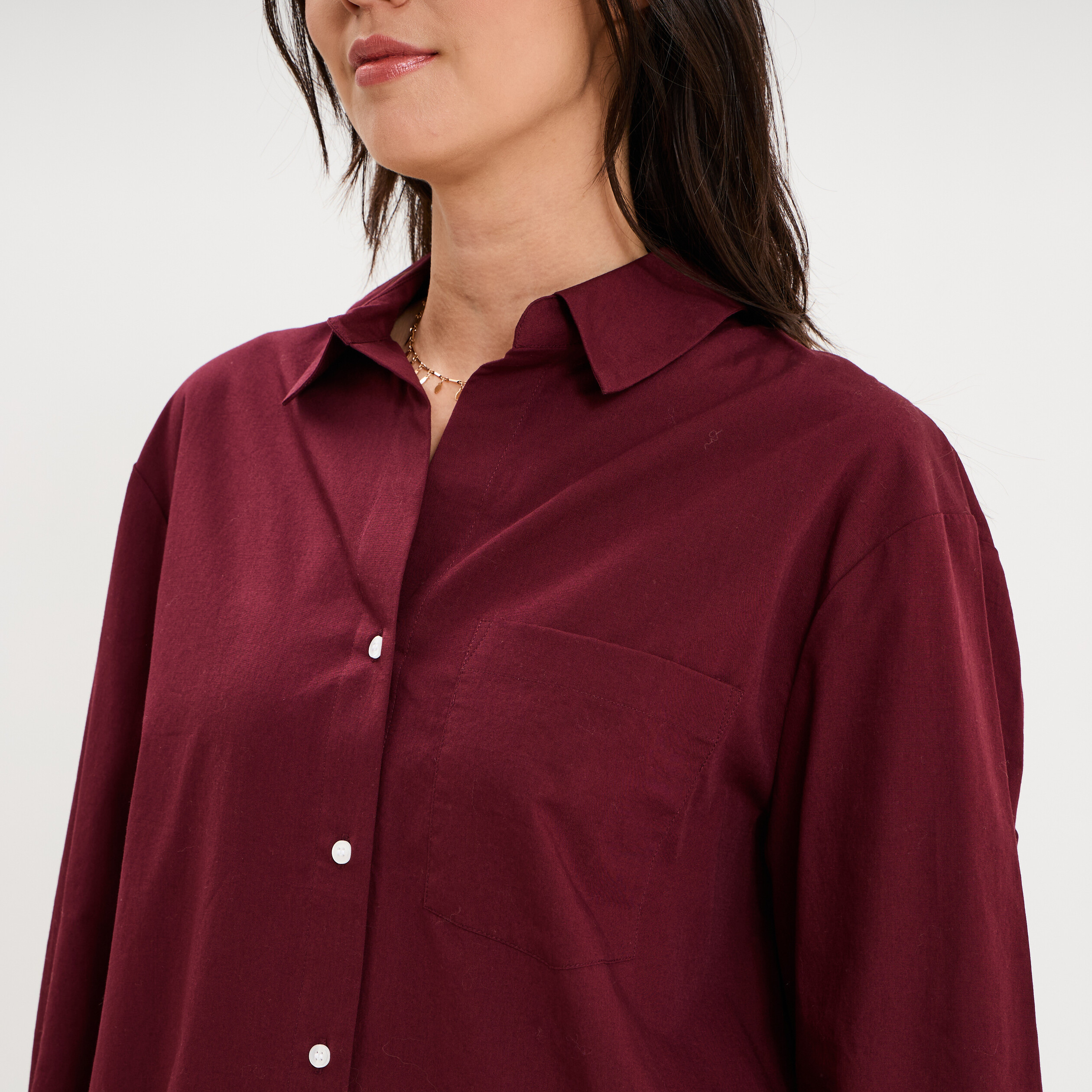 Chemise oversize 1 poche coton violet fonc&eacute; femme