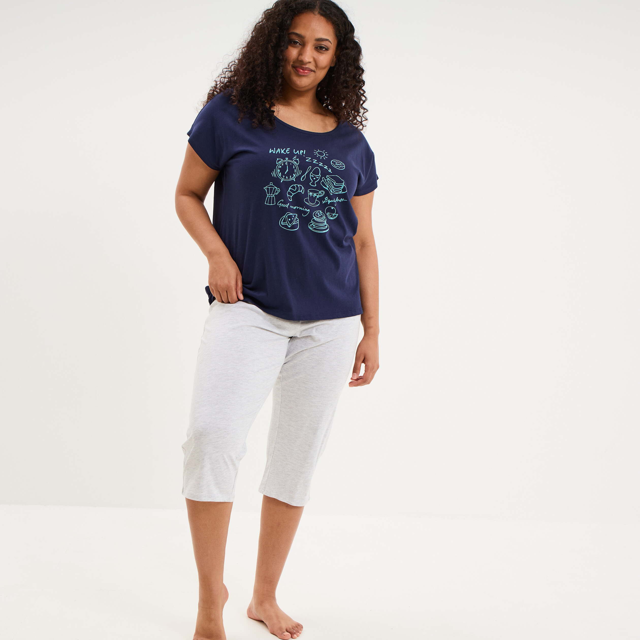 Ensemble pyjama corsaire et t-shirt bleu marine femme grande taille