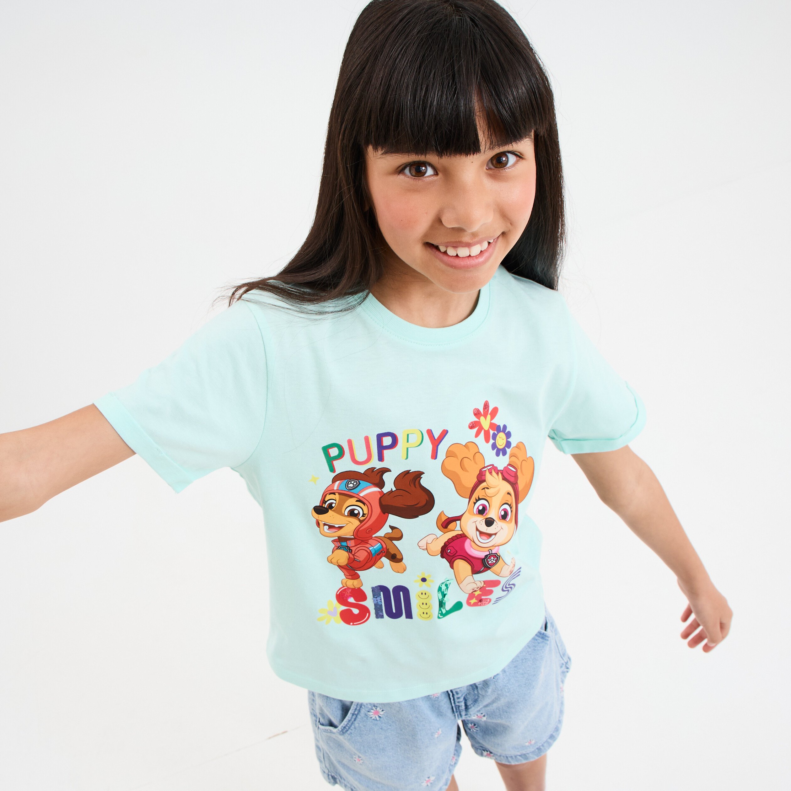 T-shirt manches courtes Pat Patrouille vert turquoise fille