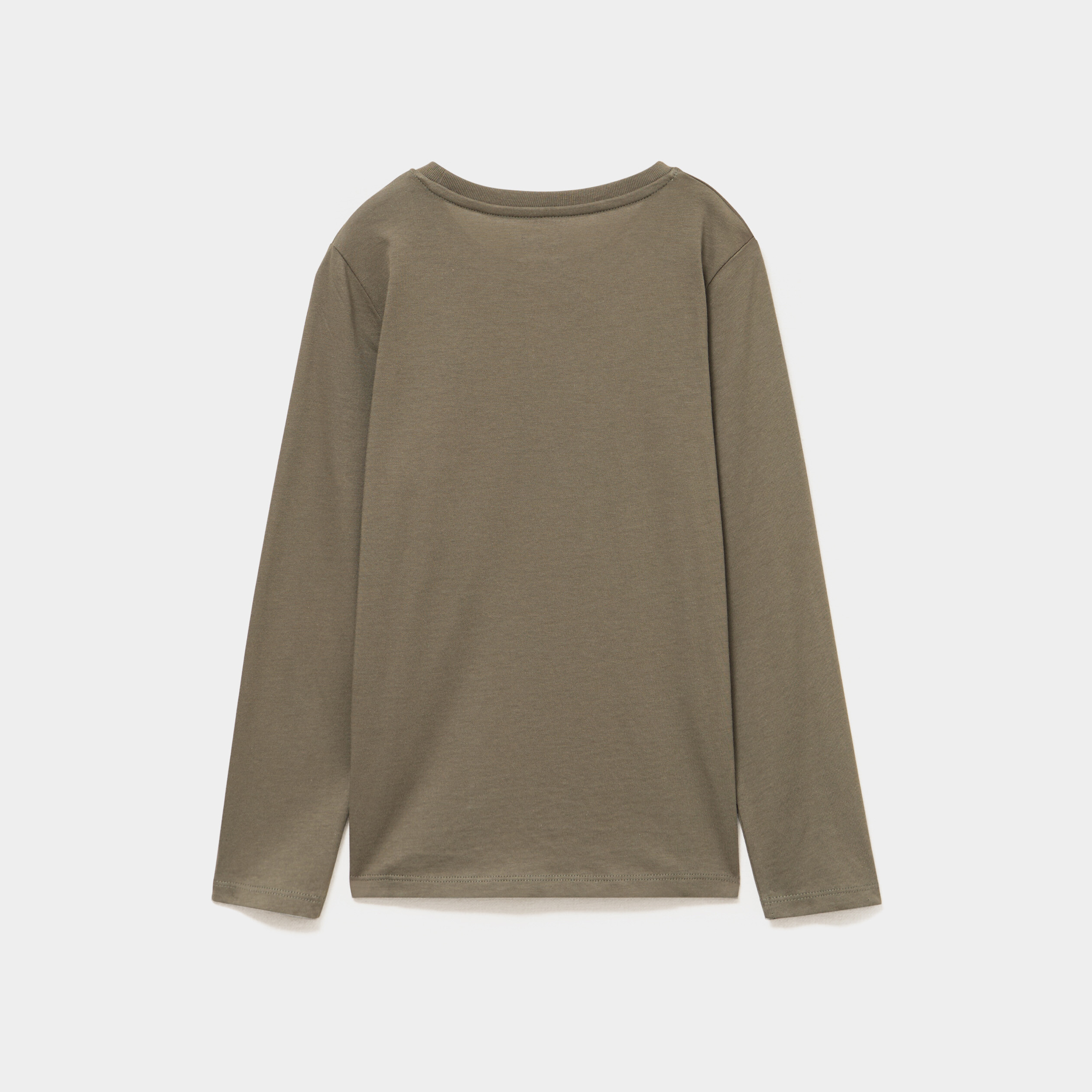 T-shirt col rond manches longues coton vert kaki gar&ccedil;on