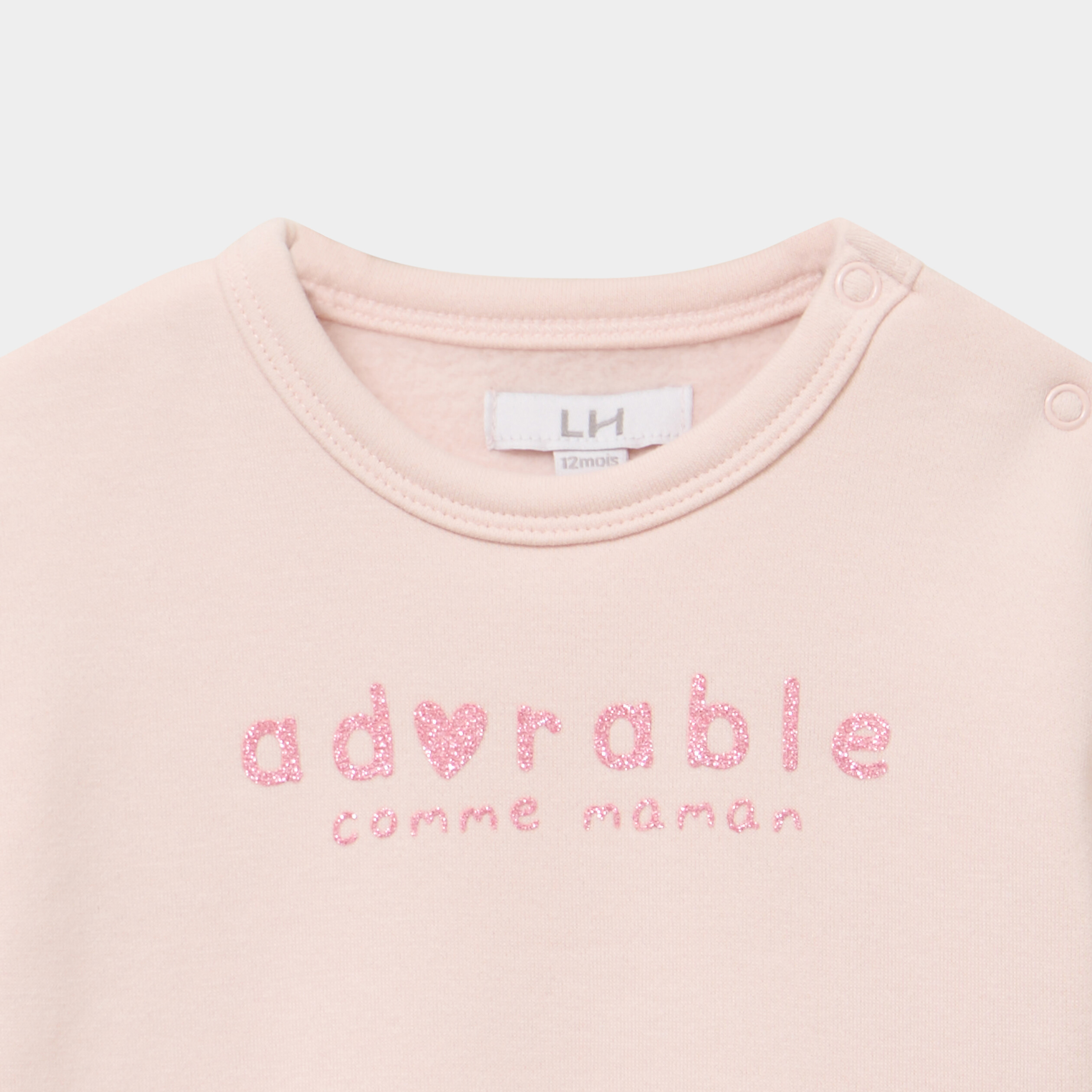 Sweat col rond manches longues rose clair b&eacute;b&eacute; fille