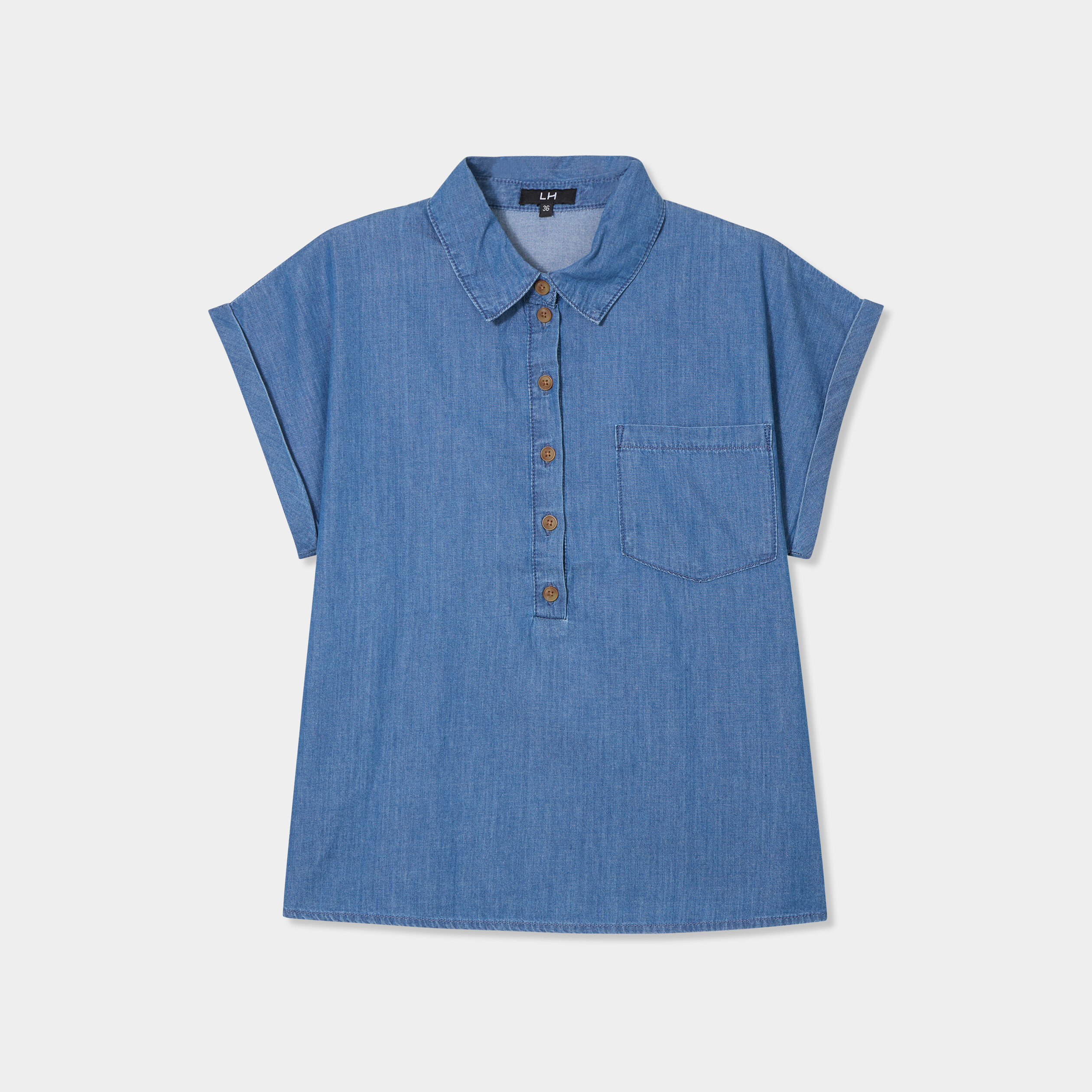 blouse manches courtes en jean denim double stone femme Blouse manches courtes en jean denim double stone femme