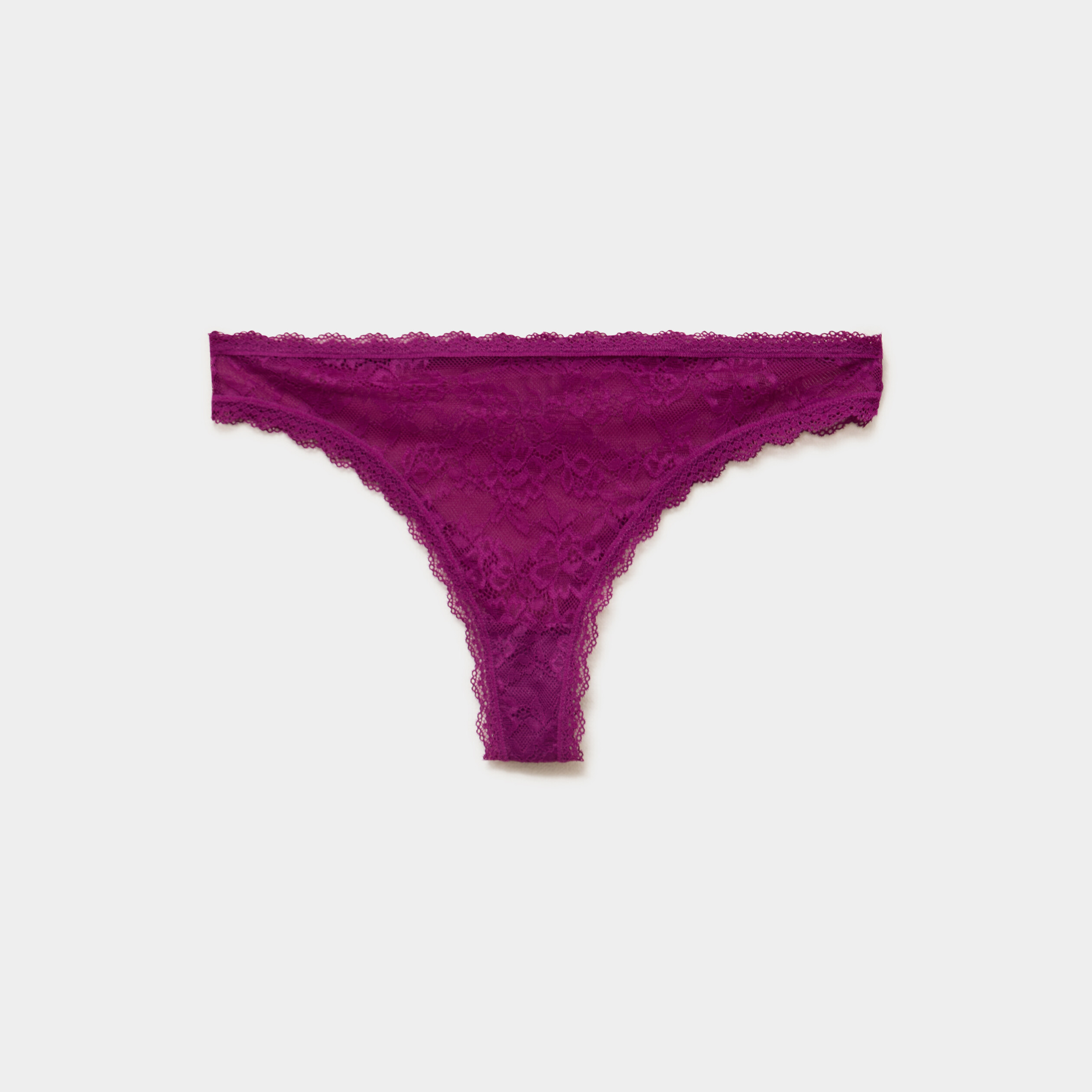 Tanga en dentelle doublure coton violet fonc&eacute; femme