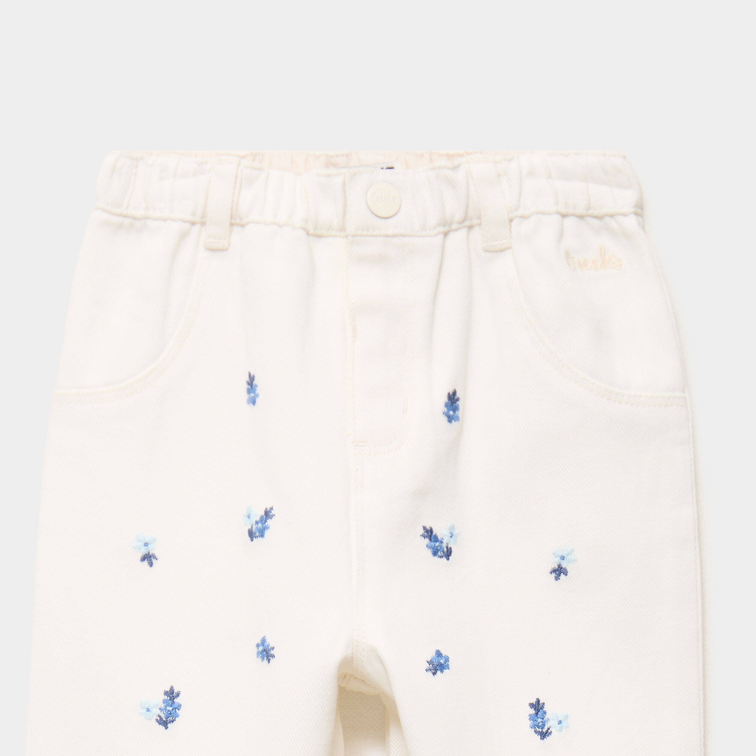 Pantalon brod&eacute; taille ajustable coton creme b&eacute;b&eacute; fille