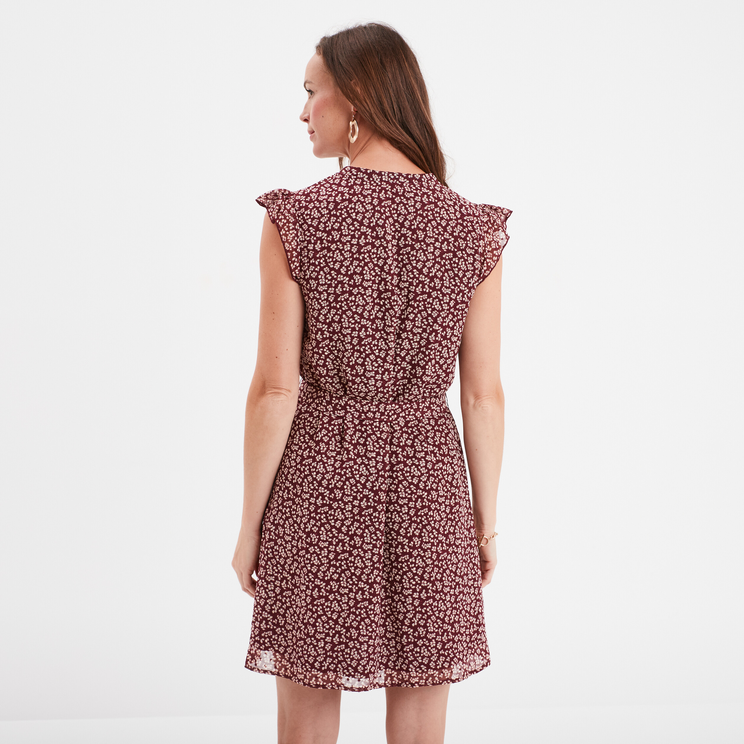 robe col v plumetis droite ceinturee bordeaux femme Robe col V plumetis droite ceinturée bordeaux femme