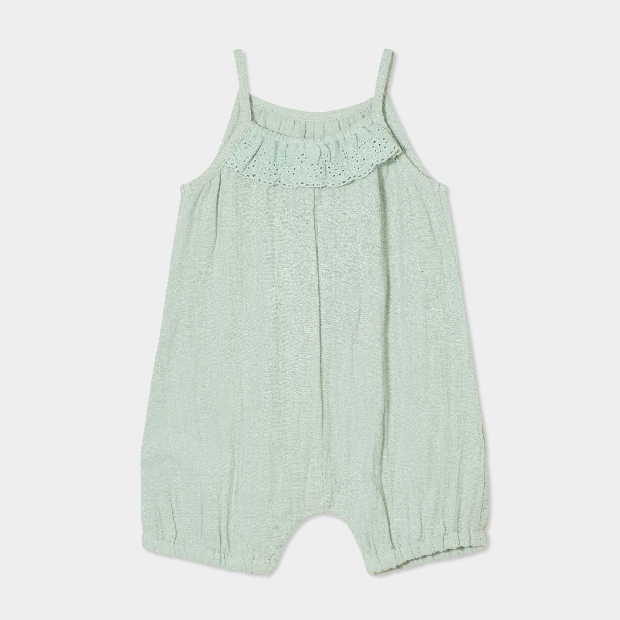 combinaison bretelles fines gaze coton vert pastel bebef Combinaison bretelles fines gaze coton vert pastel bébé fille