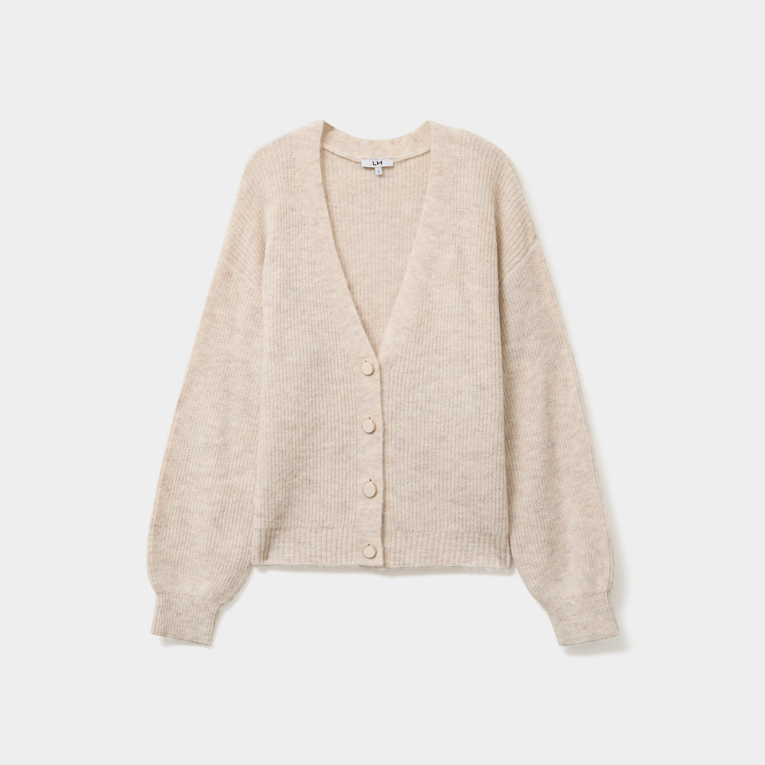 Gilet boutonn&eacute; col en V beige femme
