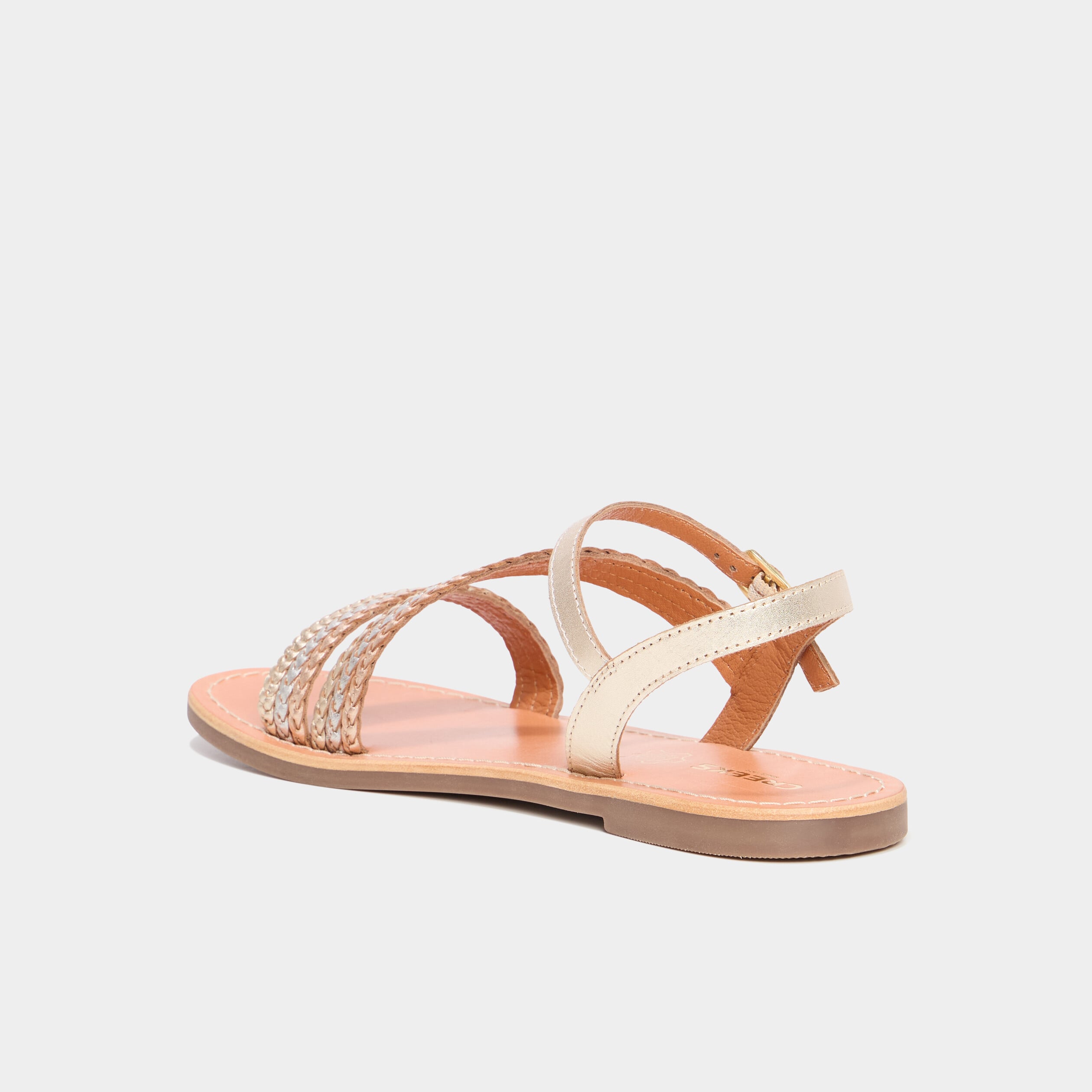 Sandales brides tress&eacute;es en cuir multicolore femme