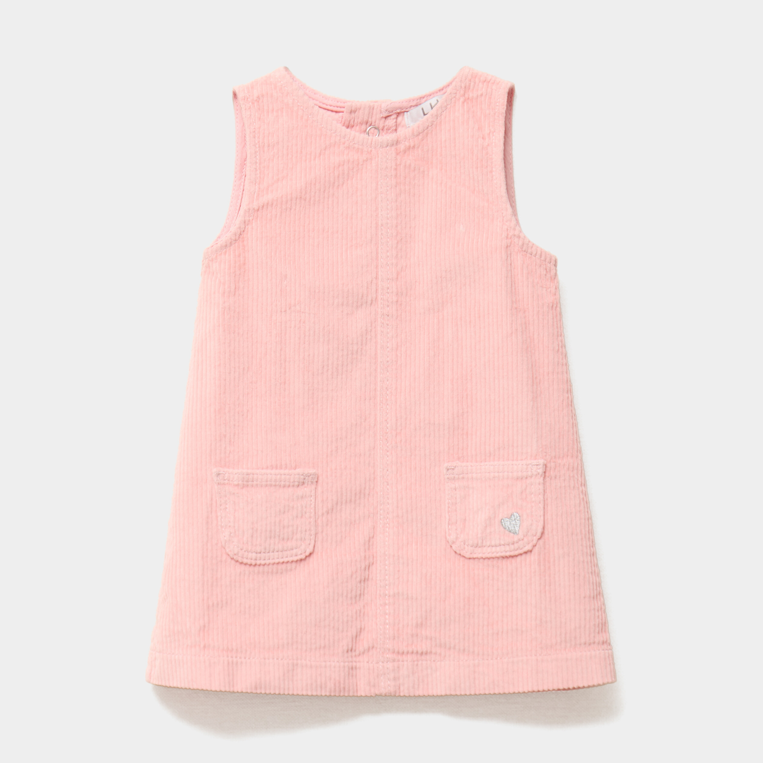 Robe chasuble effet velours c&ocirc;tel&eacute; coton rose poudr&eacute;e b&eacute;b&eacute; fille