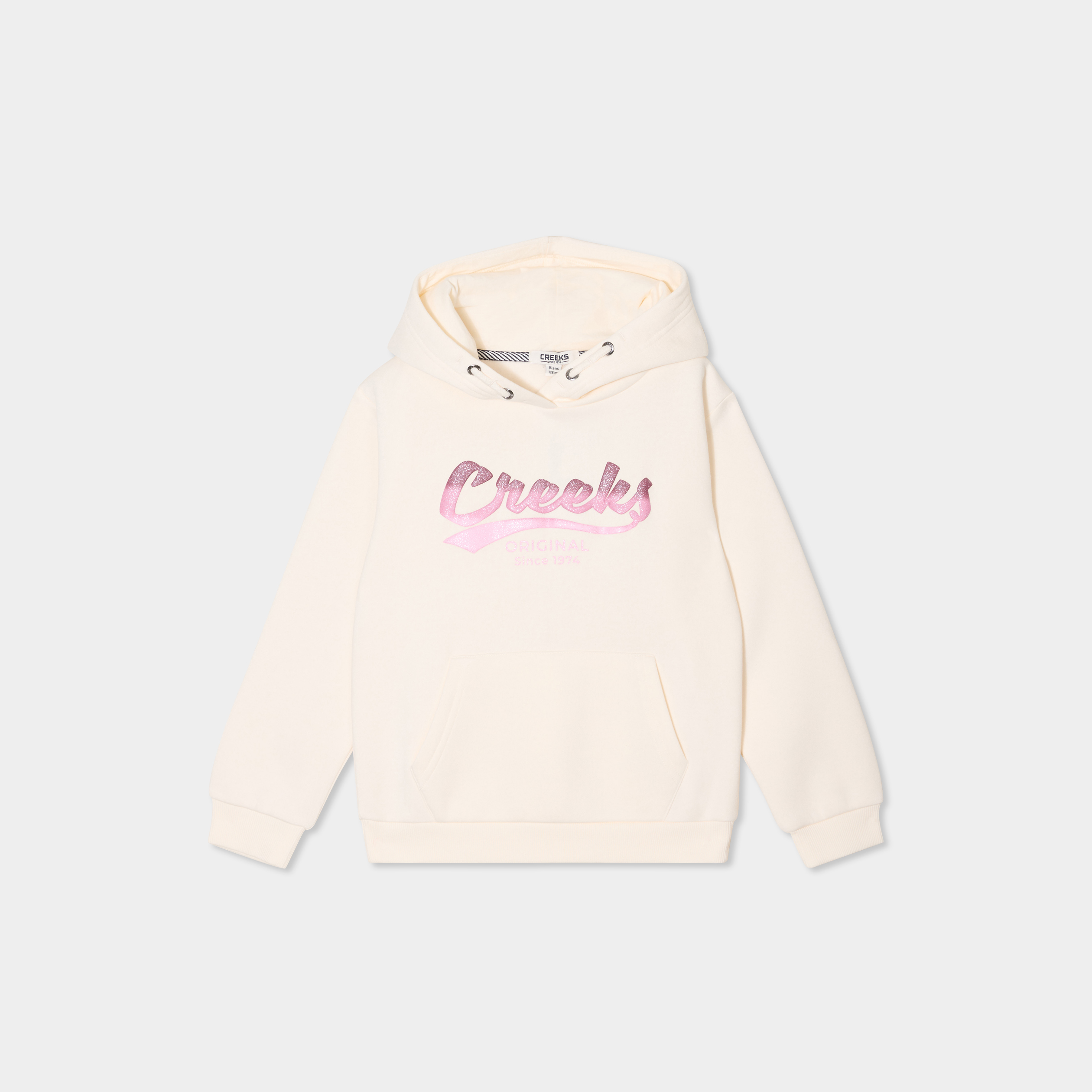 Sweat &agrave; capuche hoodie &agrave; logo creme fille