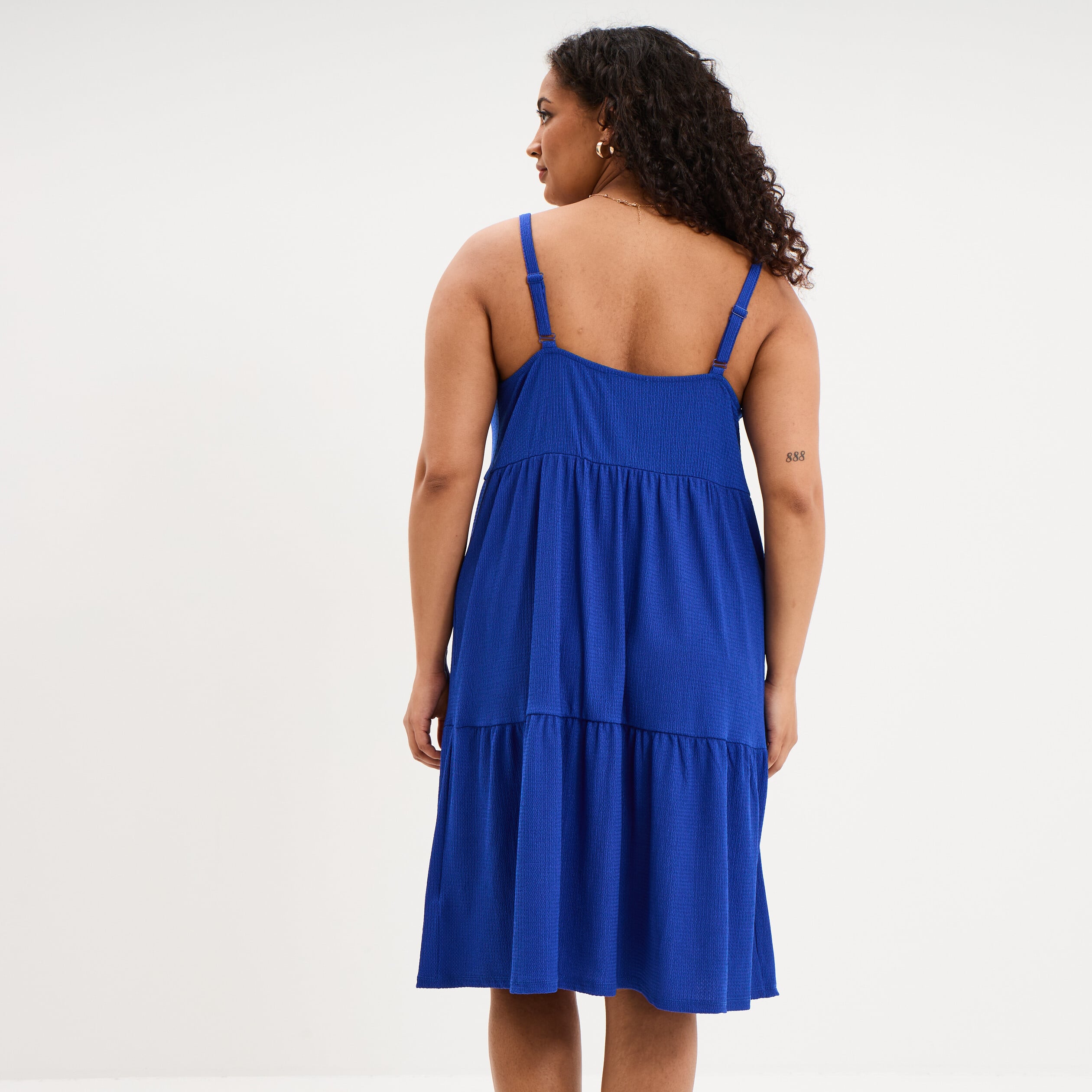 Robe bretelles &agrave; volants longueur genou bleu electrique femme grande taille
