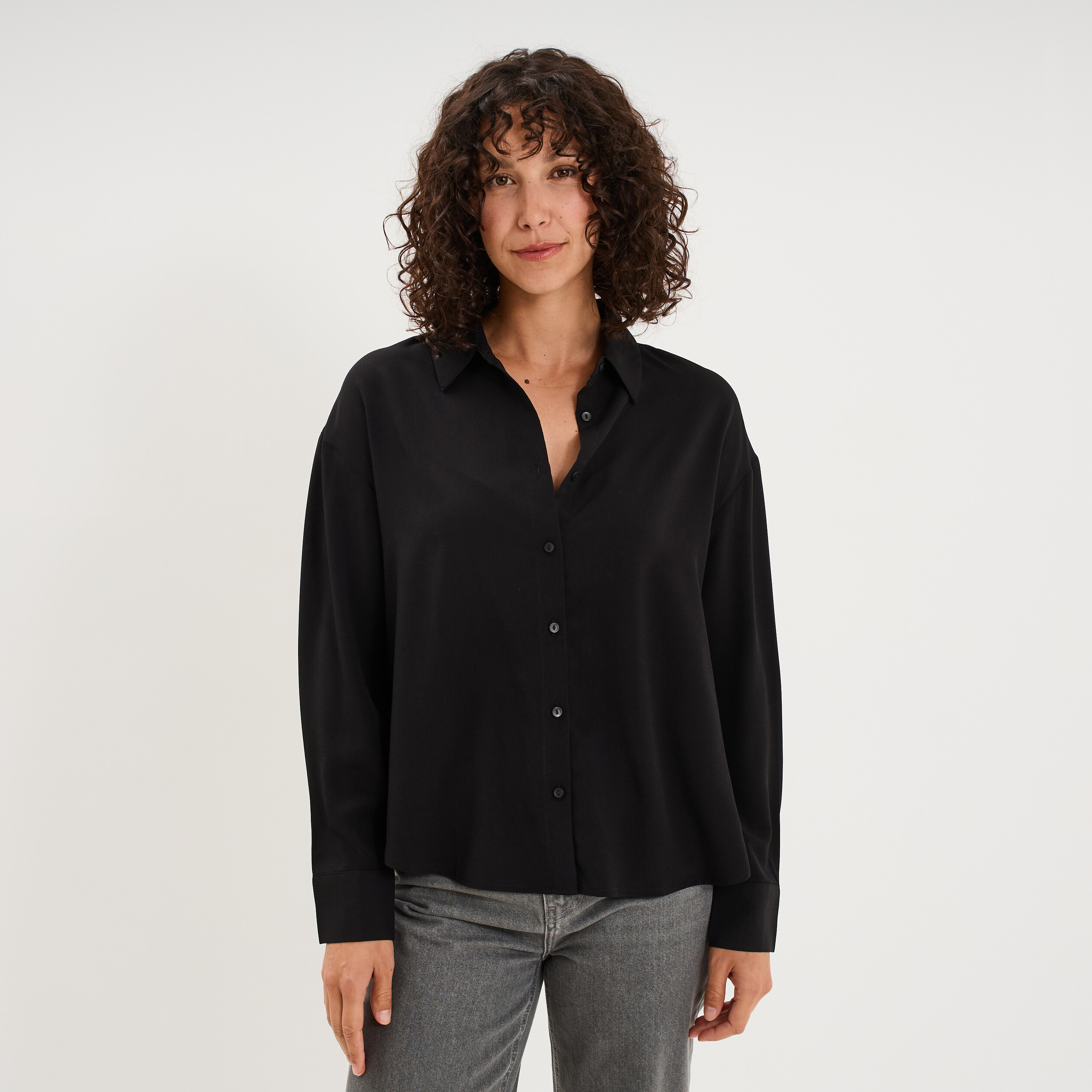 Chemise fluide manches longues noir femme