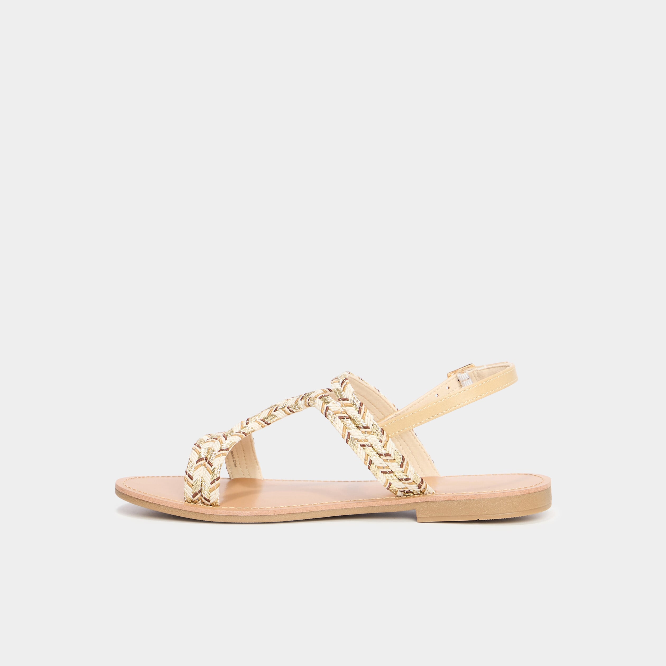 Sandales plates brides tress&eacute;es multicolore femme