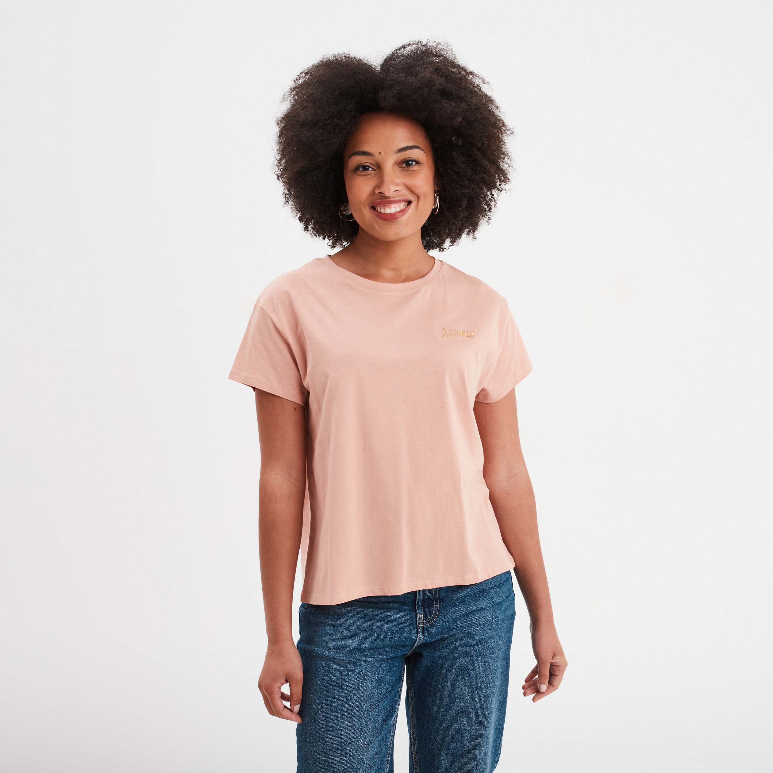 t shirt manches courtes coton vieux rose femme T-shirt manches courtes coton vieux rose femme
